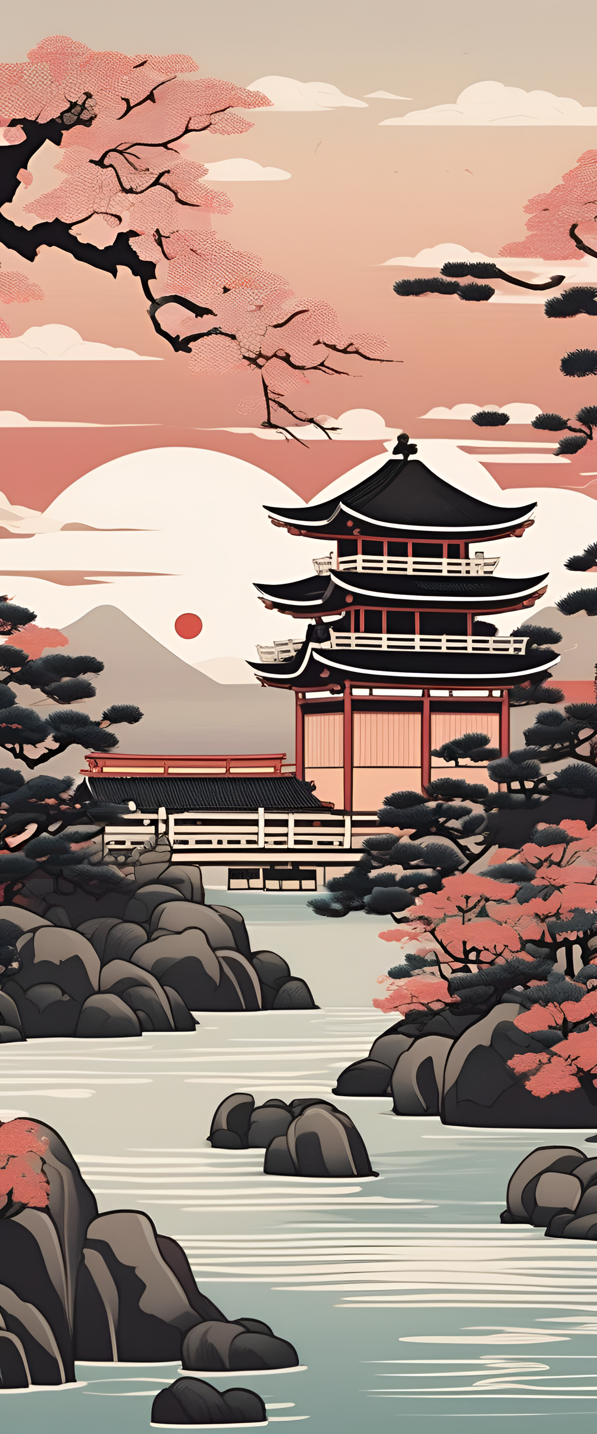 A beautiful Japanese-inspired wallpaper with Ukiyo-e aesthetics.