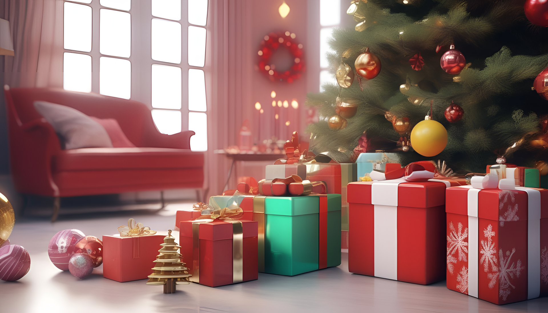 A vibrant Christmas scene with playful colors, sharp details, and high quality.