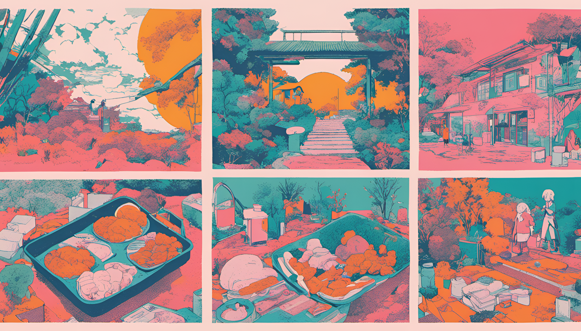 Colorful anime-inspired artwork featuring risograph-style printing technique.