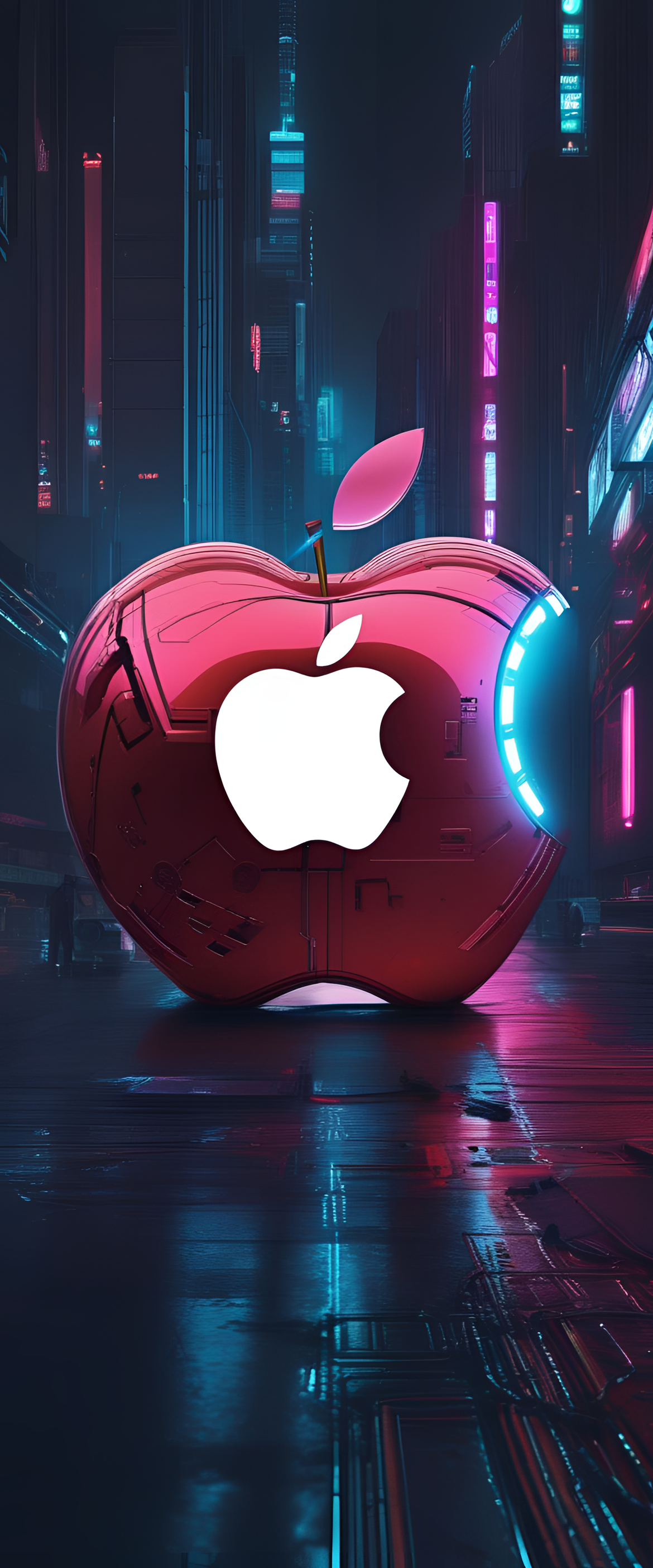 Cyberpunk-inspired apple wallpaper featuring futuristic design elements.