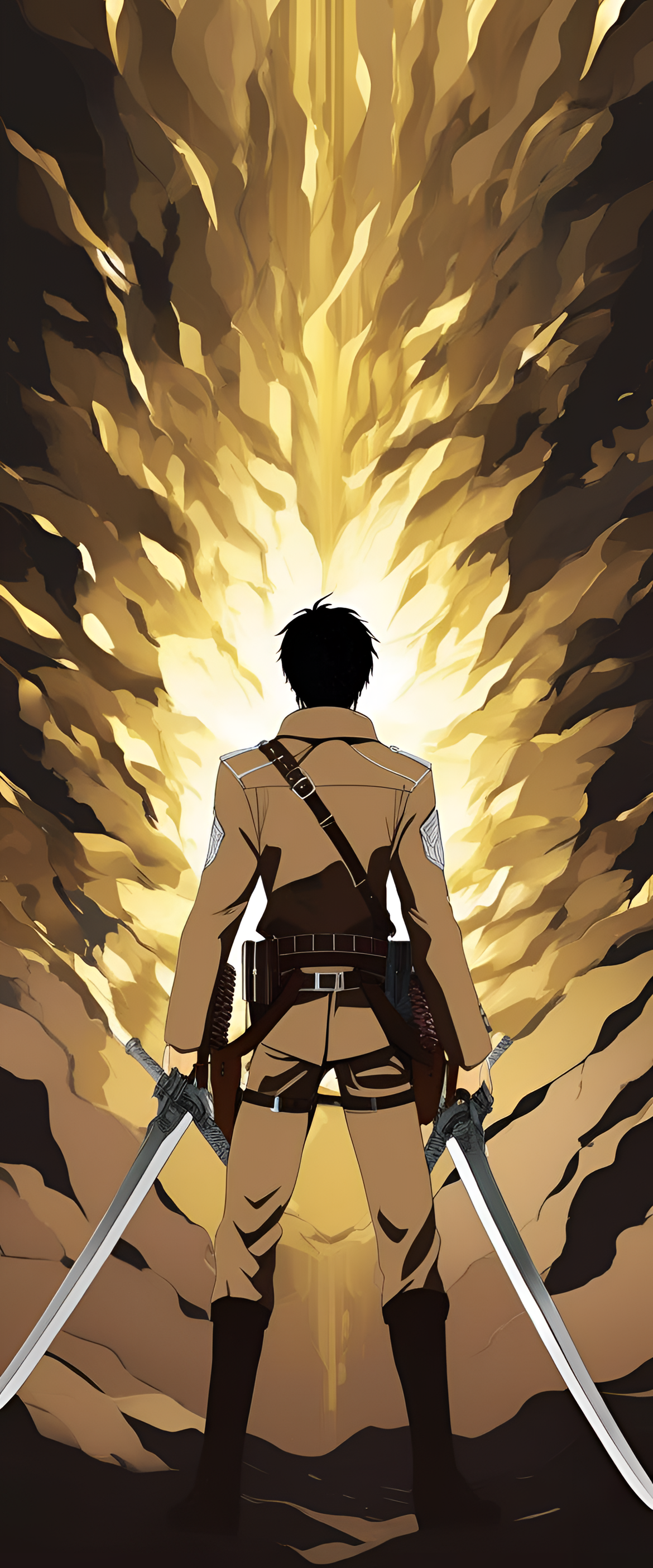 Abstract Attack on Titan wallpaper with a golden sheen.