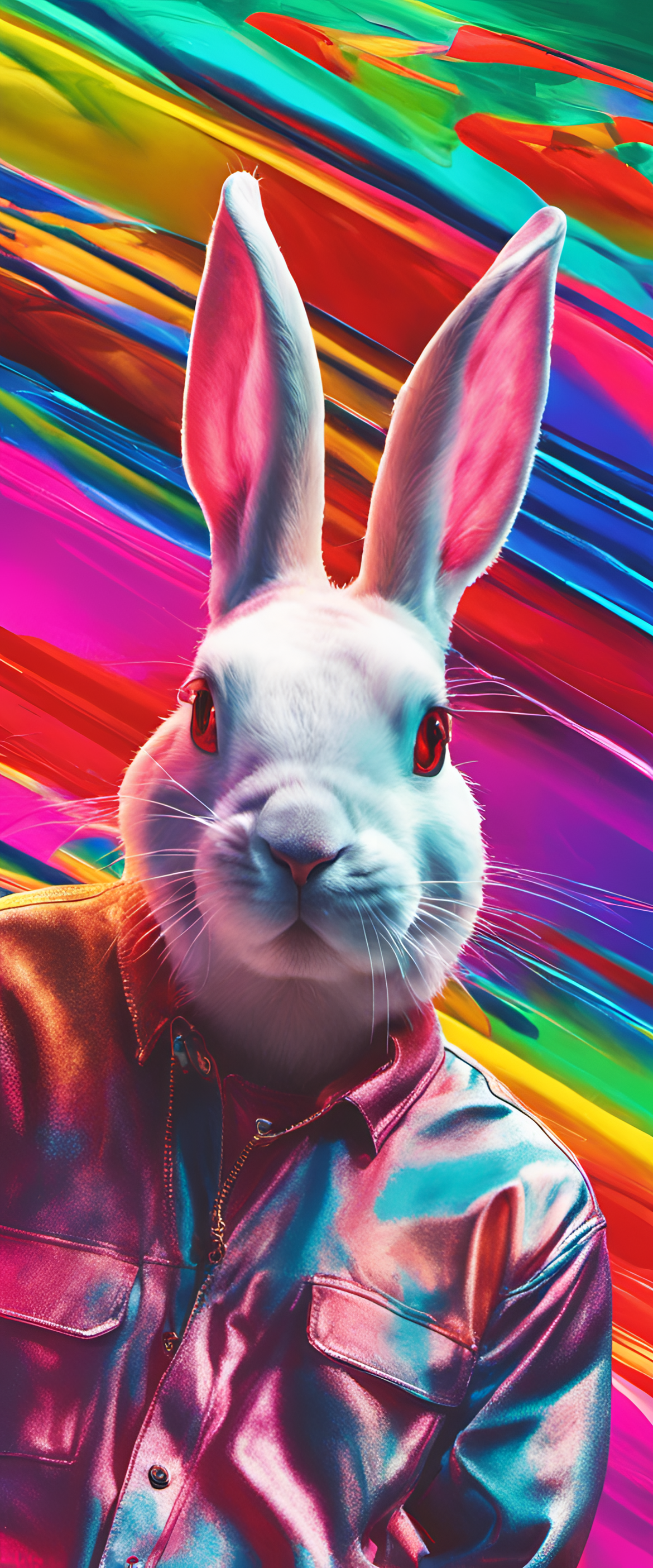 Bad Bunny in vibrant colors - a captivating phone wallpaper.