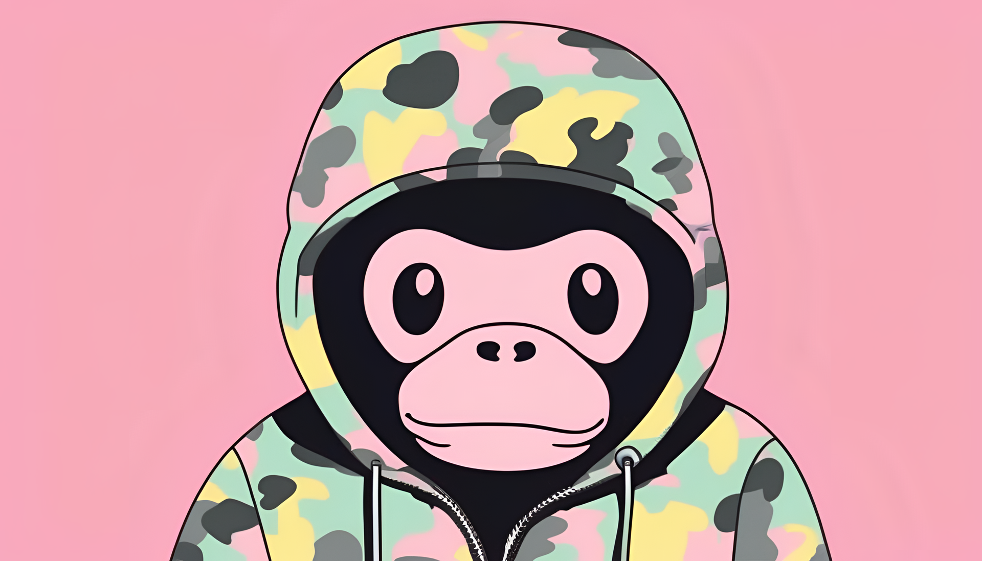 Sad Bape against a pastel backdrop