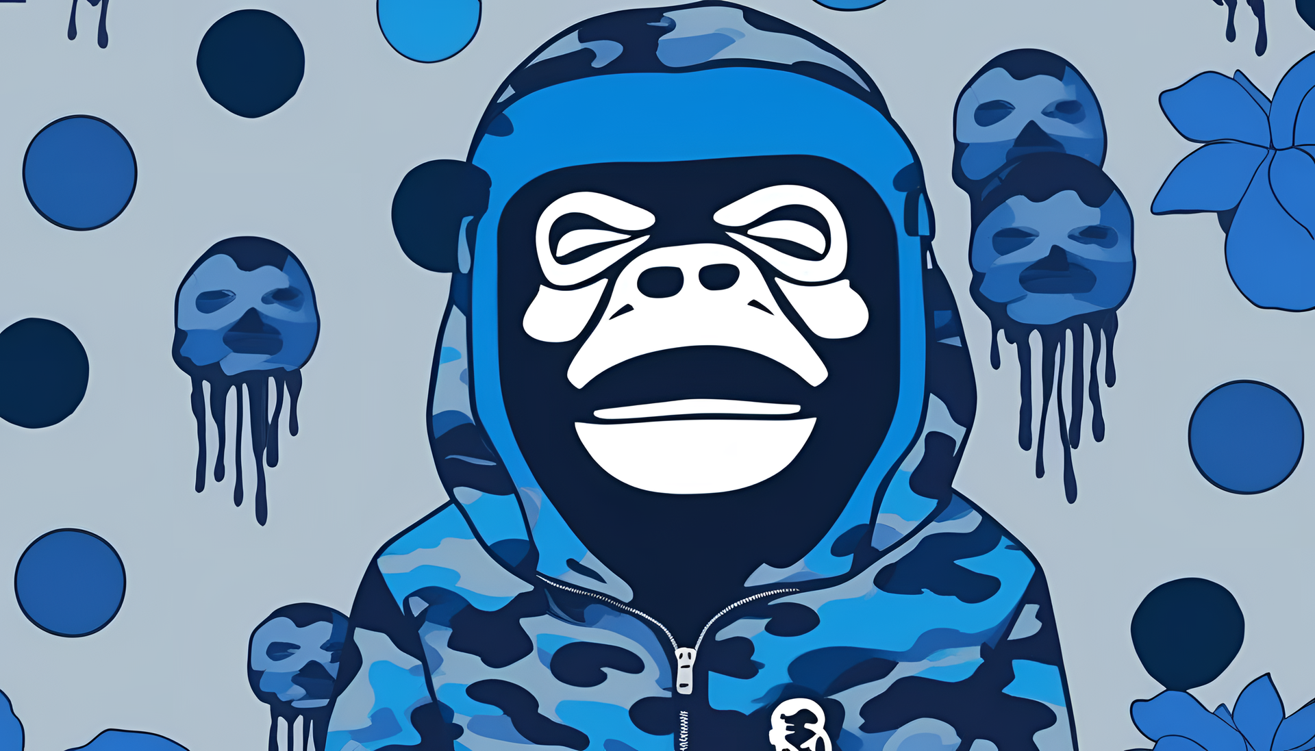 Blue camouflage pattern on a high-definition wallpaper featuring Bape design.