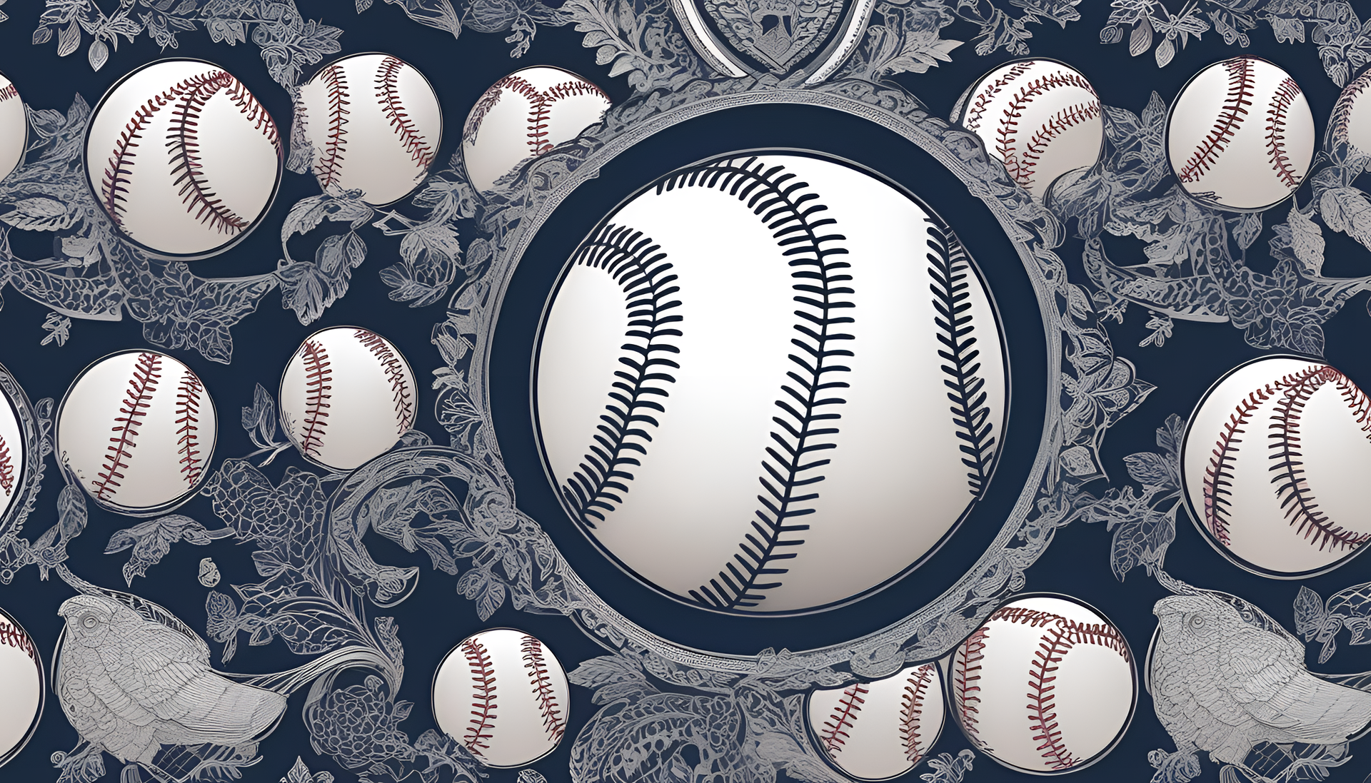 Intricate baseball-themed wallpaper pattern.