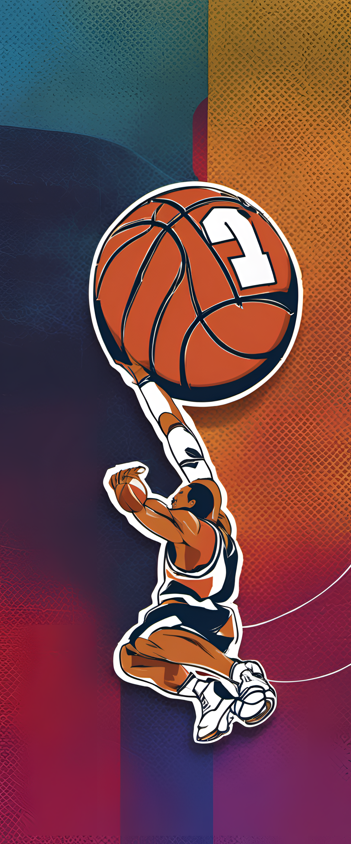 Basketball-themed phone wallpaper with vibrant colors and dynamic patterns.