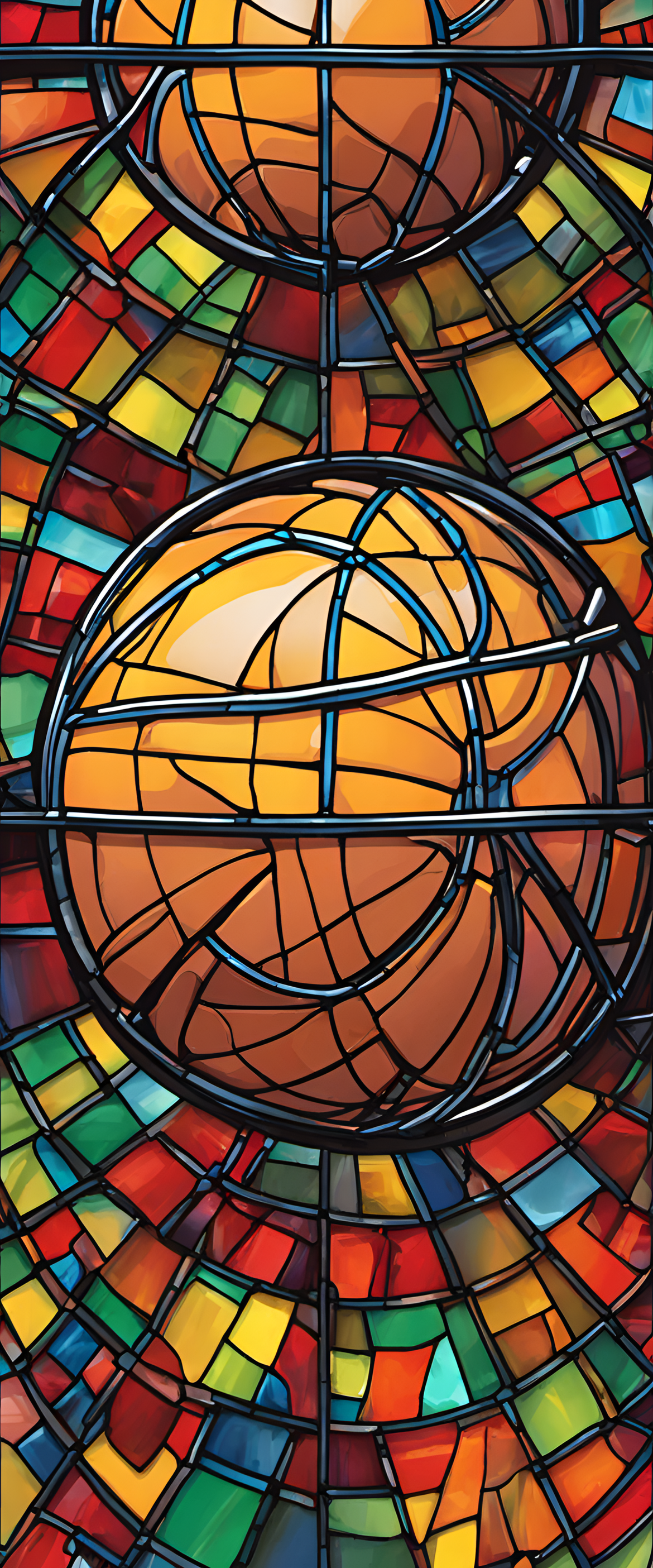 Stained glass basketball design wallpaper.