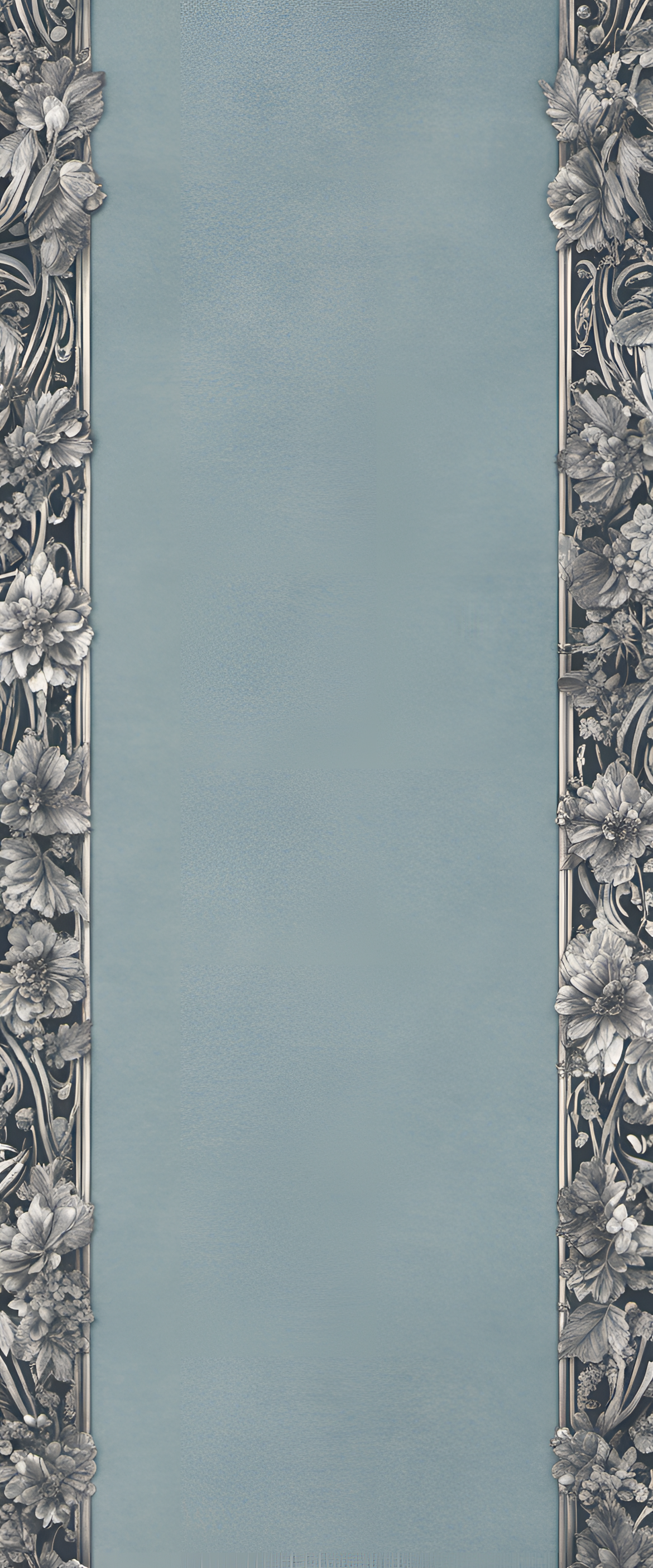 Light blue and silver vintage-inspired wallpaper with a black aesthetic.