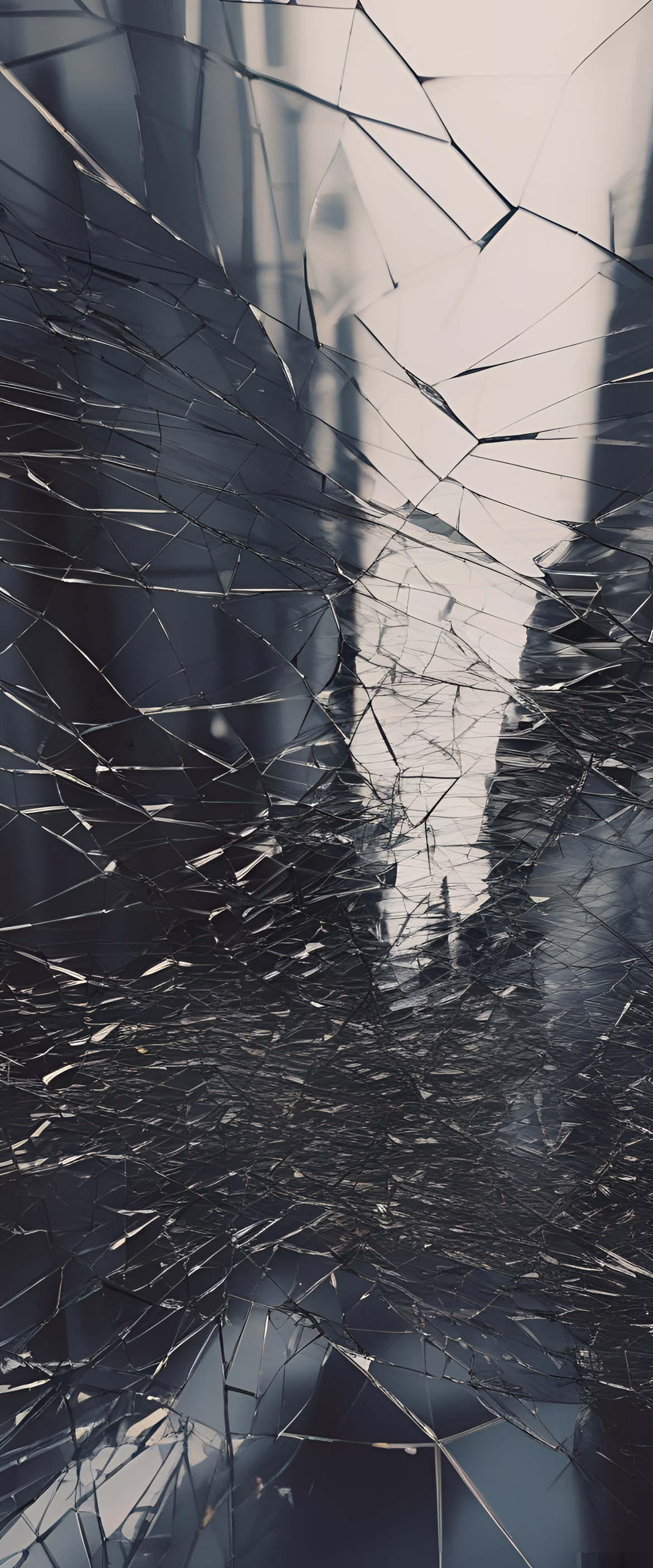 Cracked screen with abstract geometric patterns.