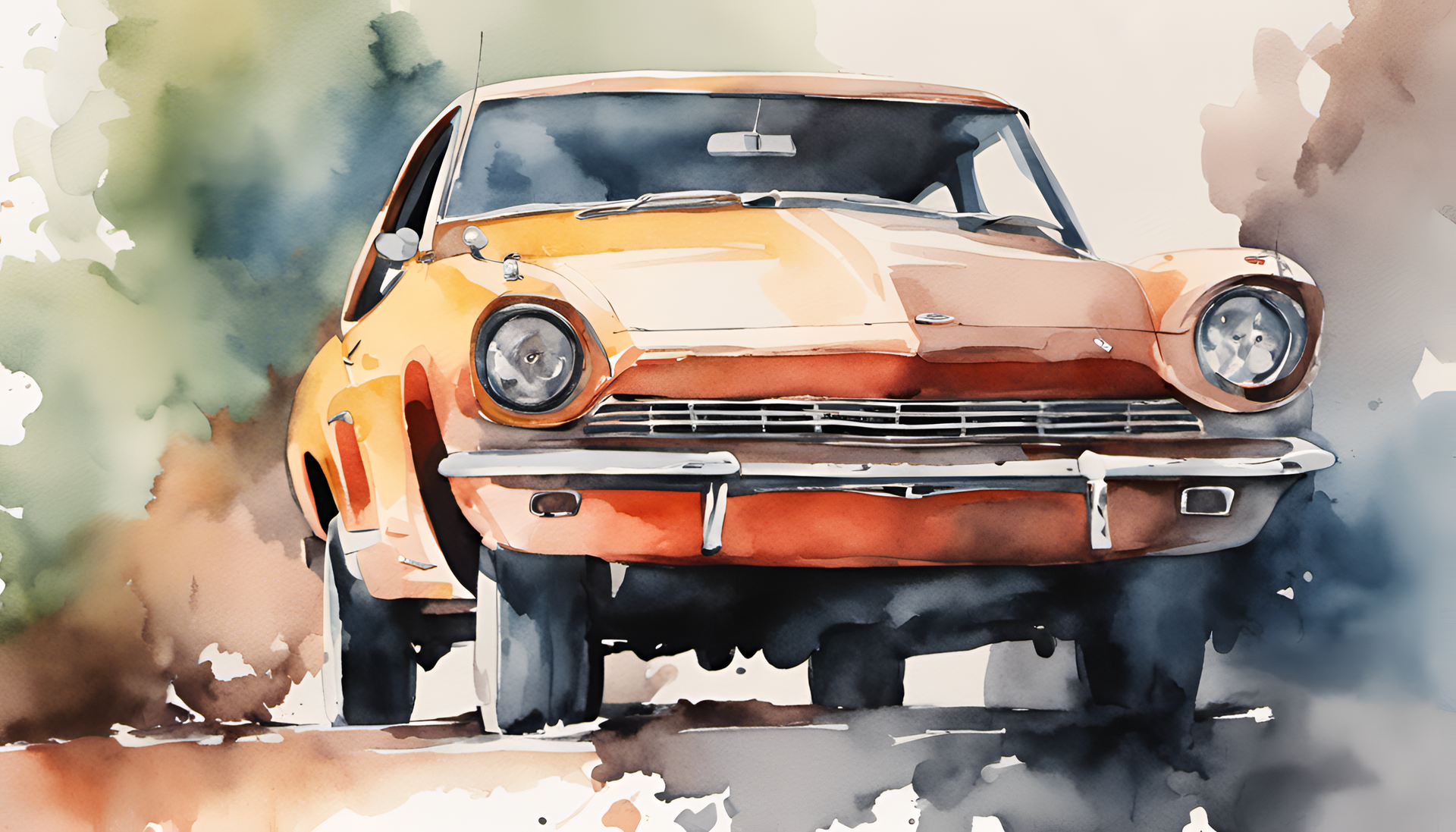 Watercolor car wallpaper with vivid colors, showcasing a sleek and stylish automobile.