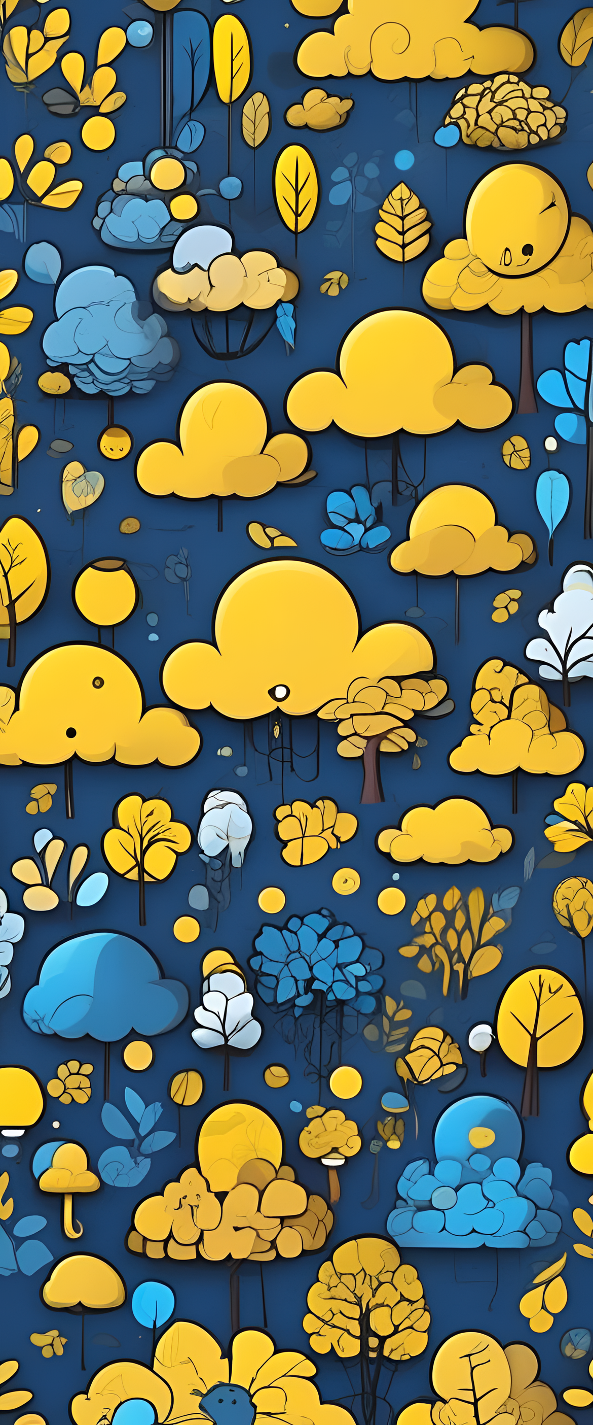 Colorful cartoon wallpaper featuring blue and yellow shades.