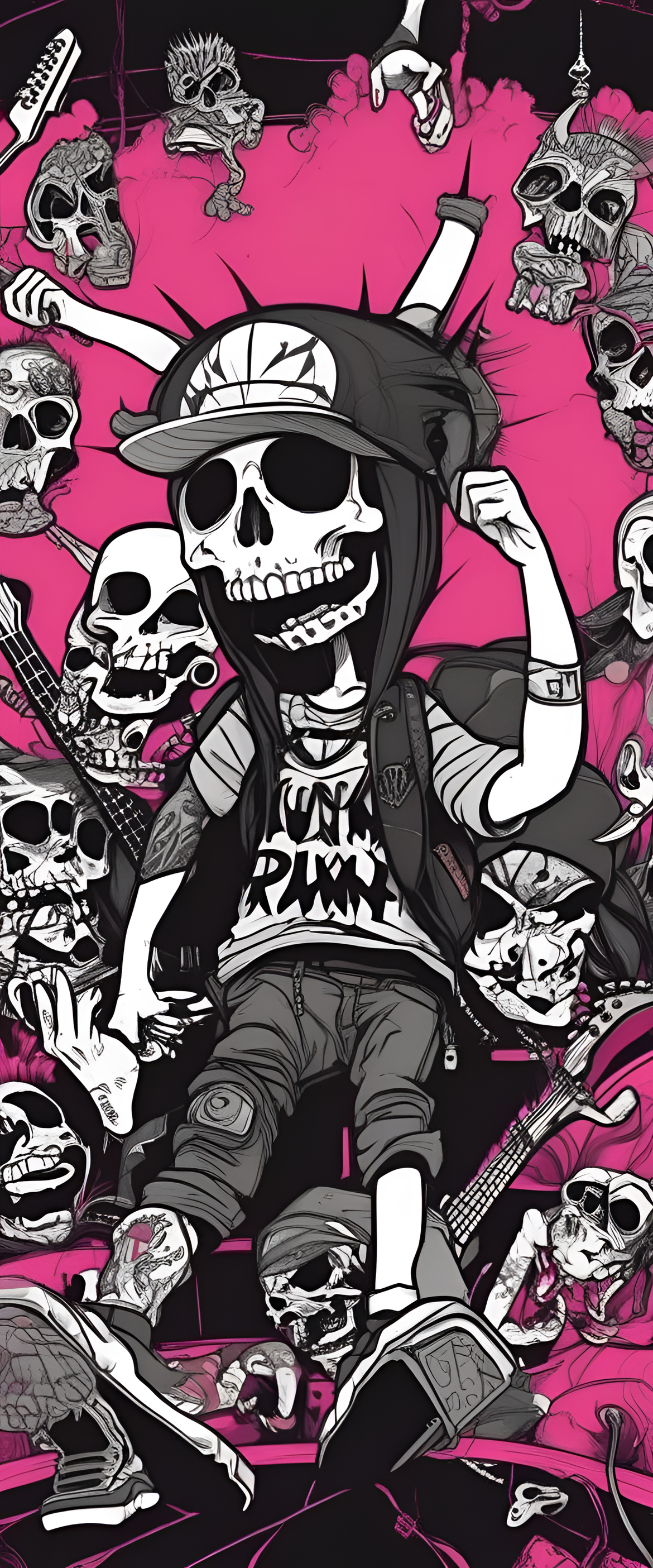 Colorful punkcore cartoon wallpaper with graffiti-style artwork.