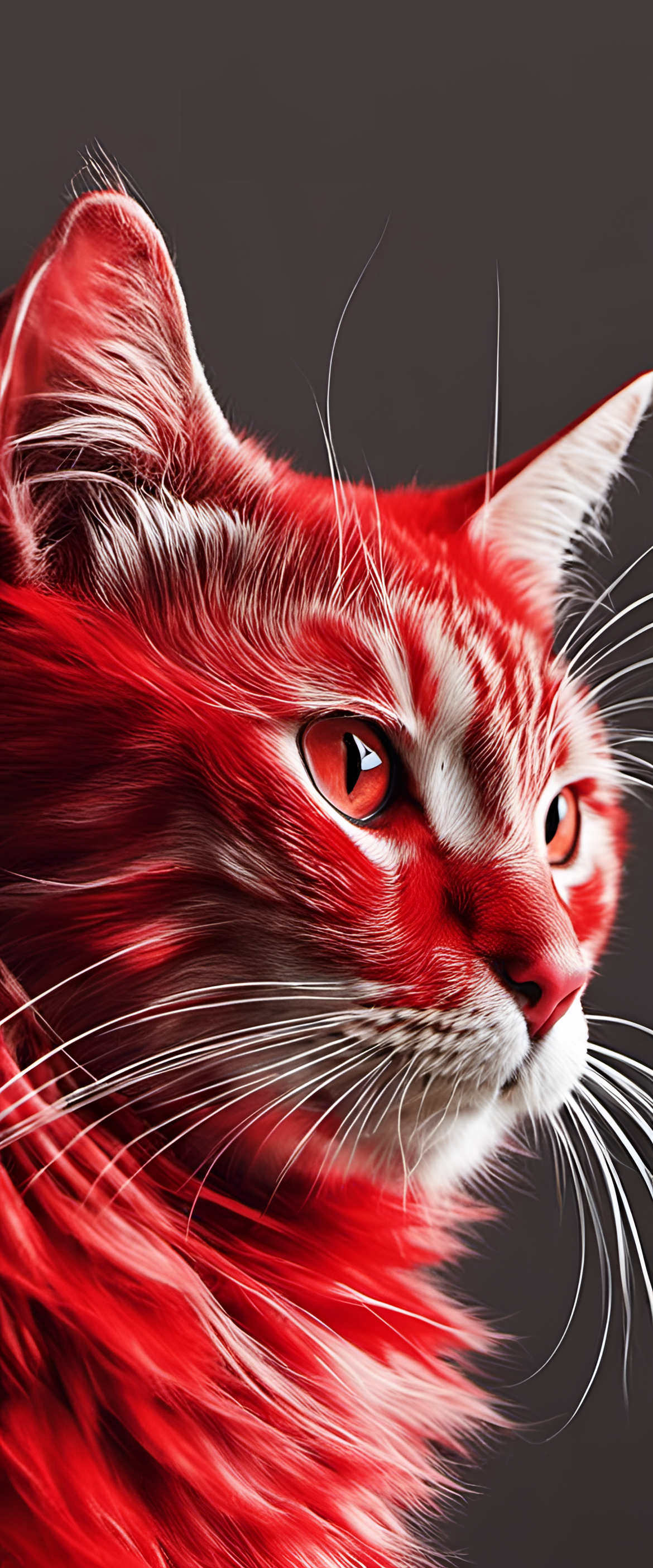 Vibrant red cat-themed wallpaper with bold saturations.