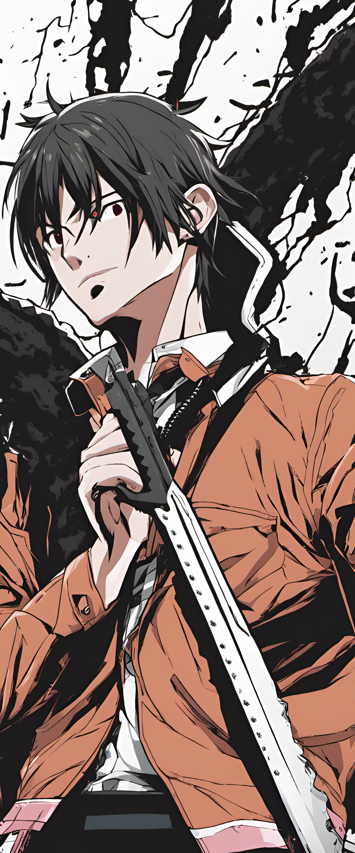 Dark and intense wallpaper featuring Chainsaw Man, a powerful and ominous character.