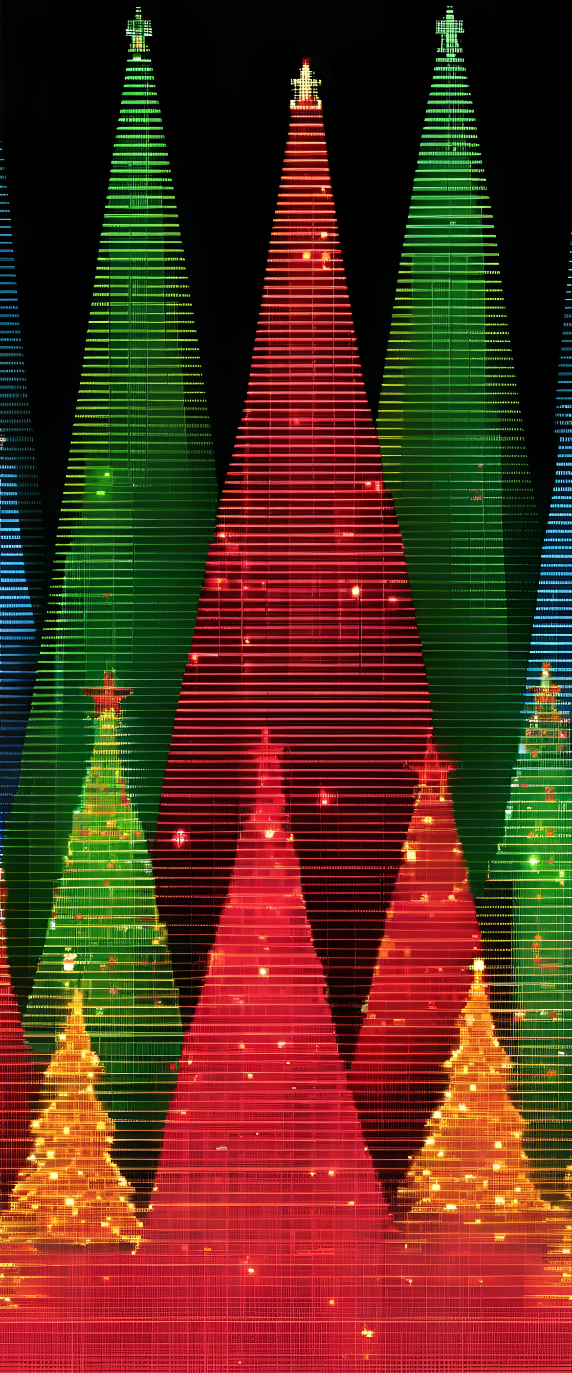 Vibrant Christmas-themed ASCII art phone wallpaper.