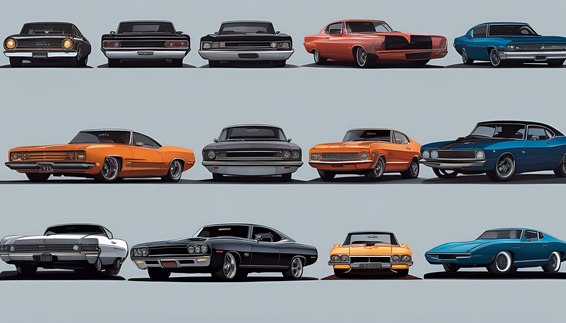 Close-up headshot of cool cars on an HD desktop wallpaper.