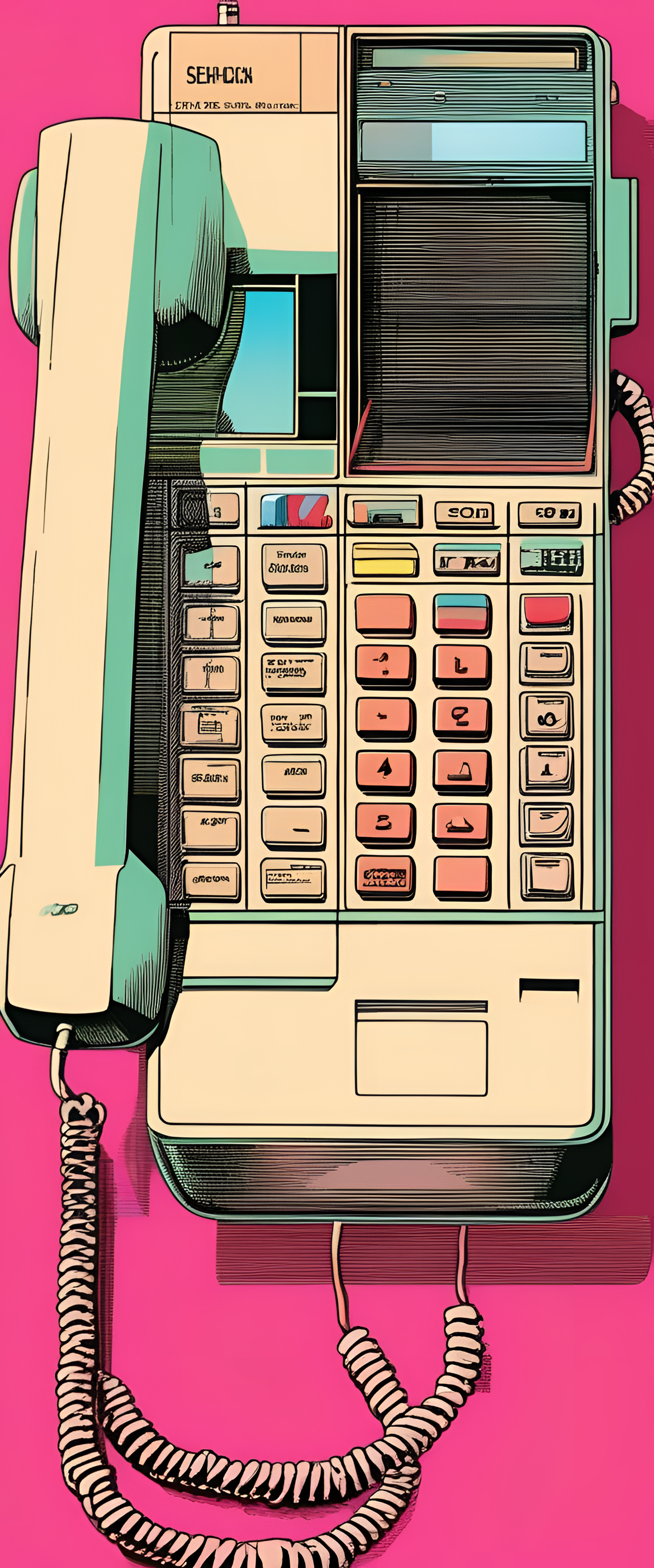 Colorful retro-inspired phone wallpaper in an 1980s style.