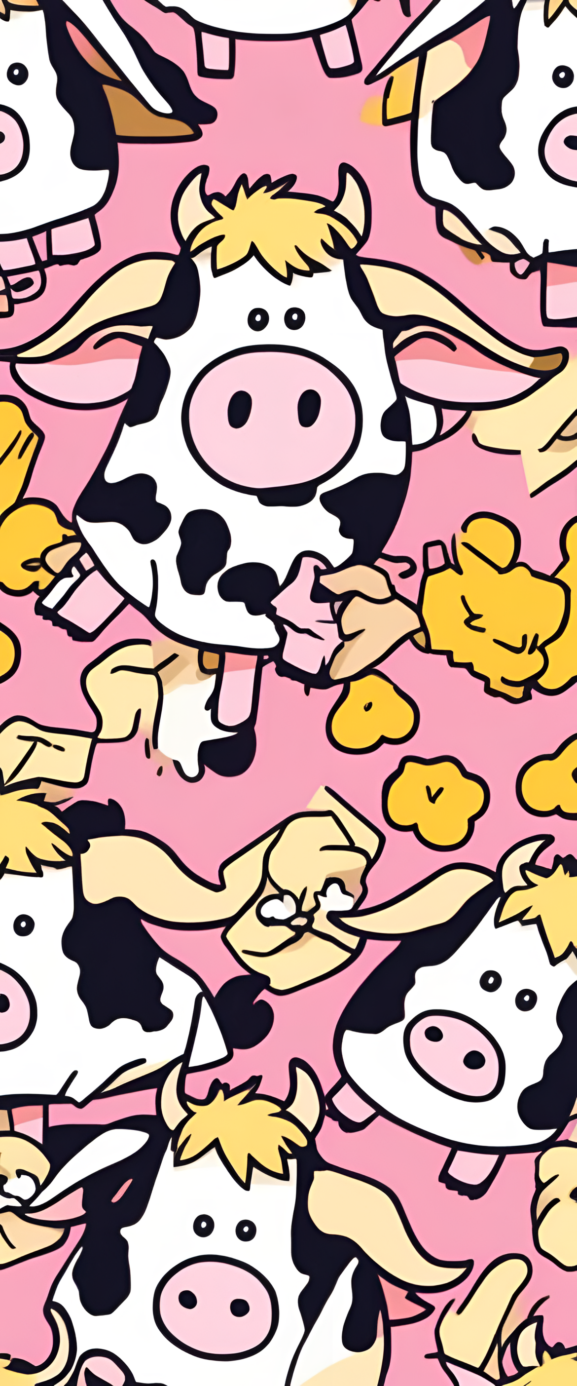 Anime-inspired cow print wallpaper.