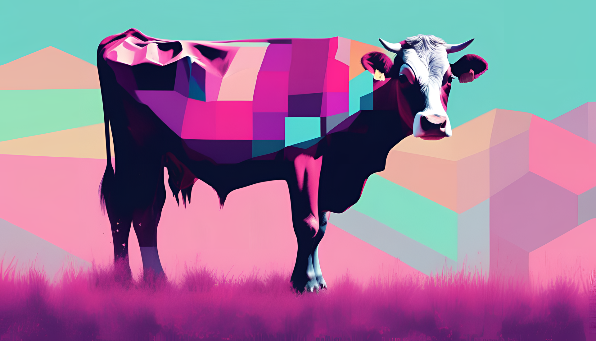 Glitched cow desktop wallpaper