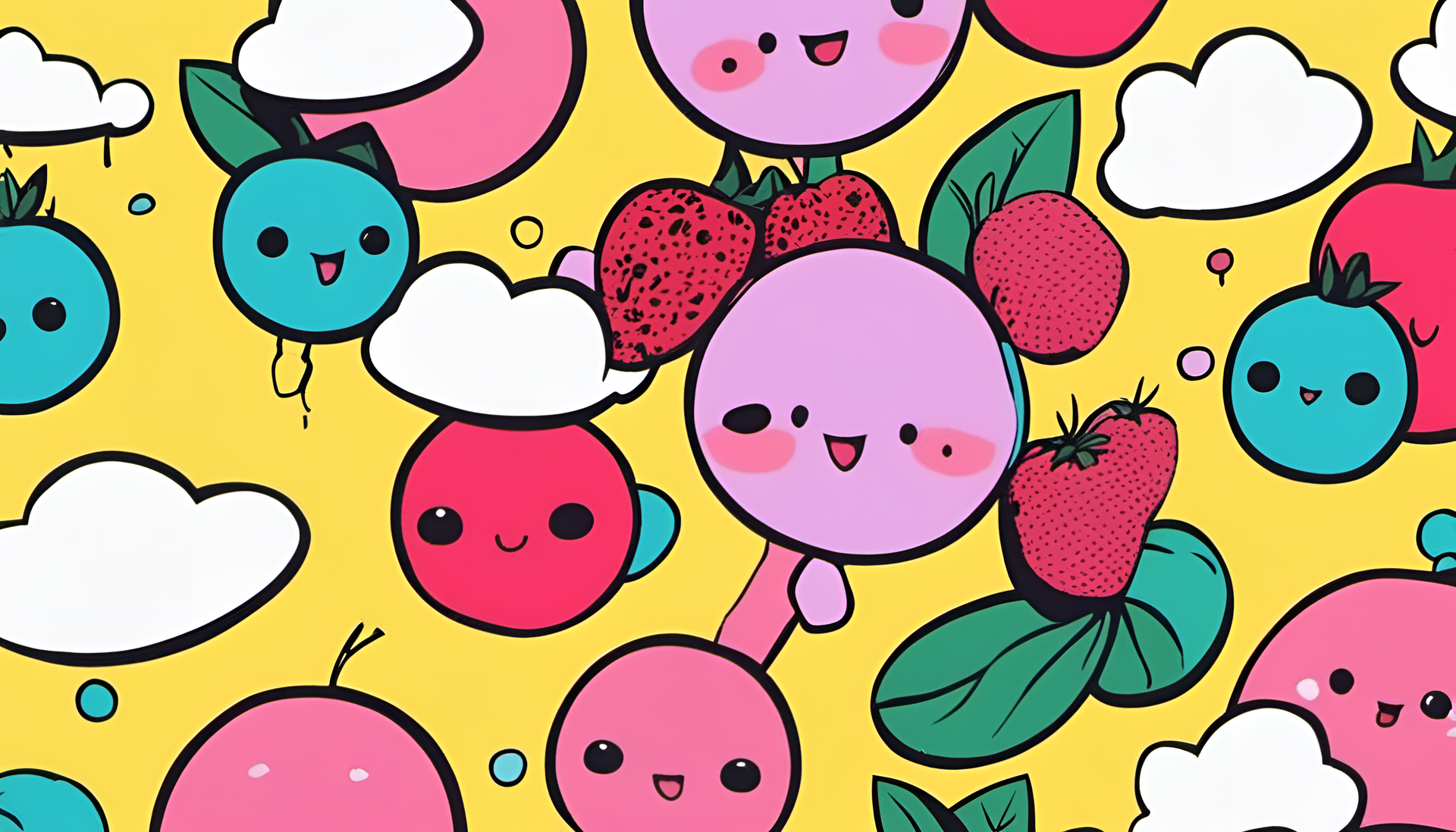 Colorful pop art-inspired wallpaper with cute aesthetic elements.