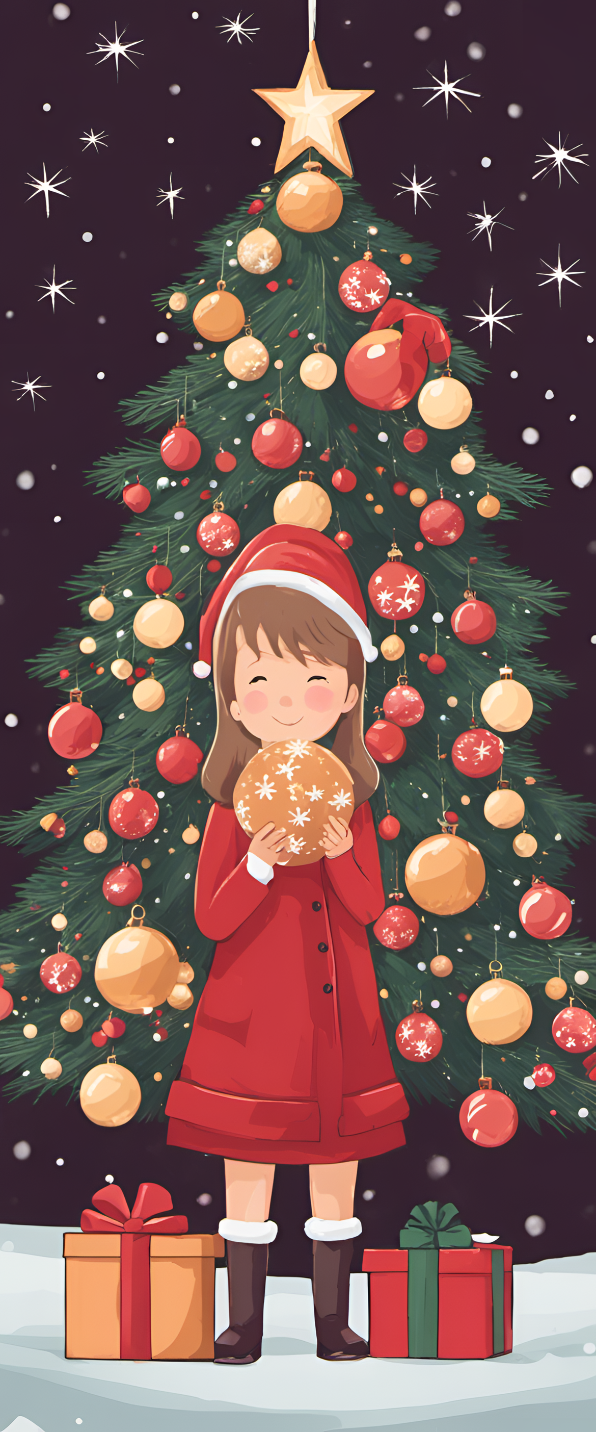 Cheerful holiday-themed phone wallpaper with cute Christmas elements.