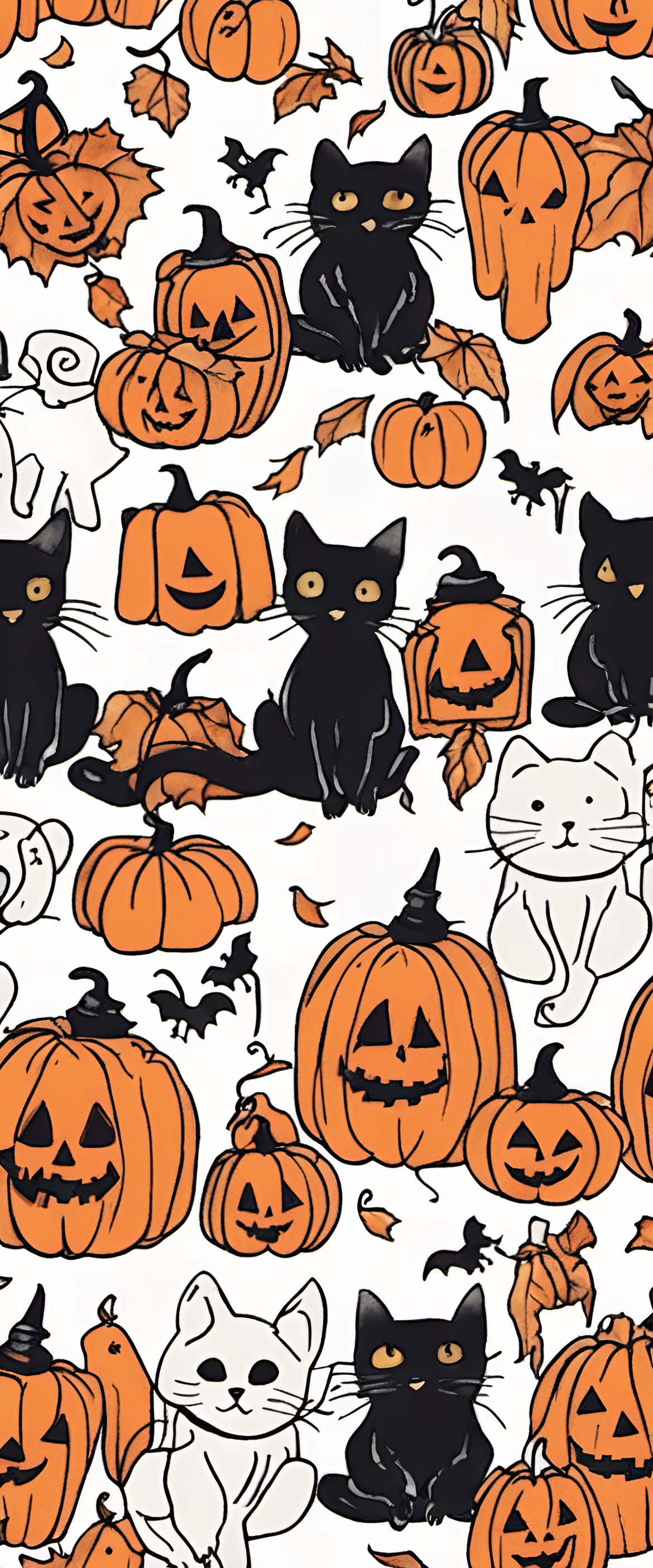 Cute Halloween pattern with watercolor and ink pen outlines.