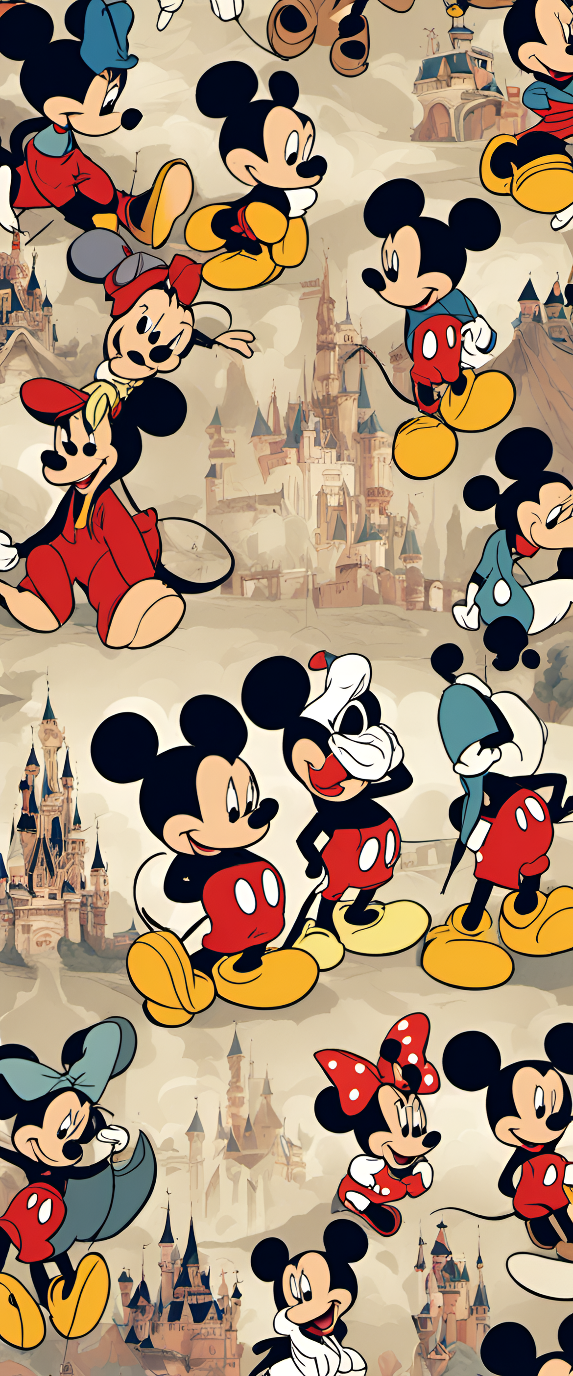 Colorful Disney-inspired wallpaper featuring iconic characters and magical landscapes.