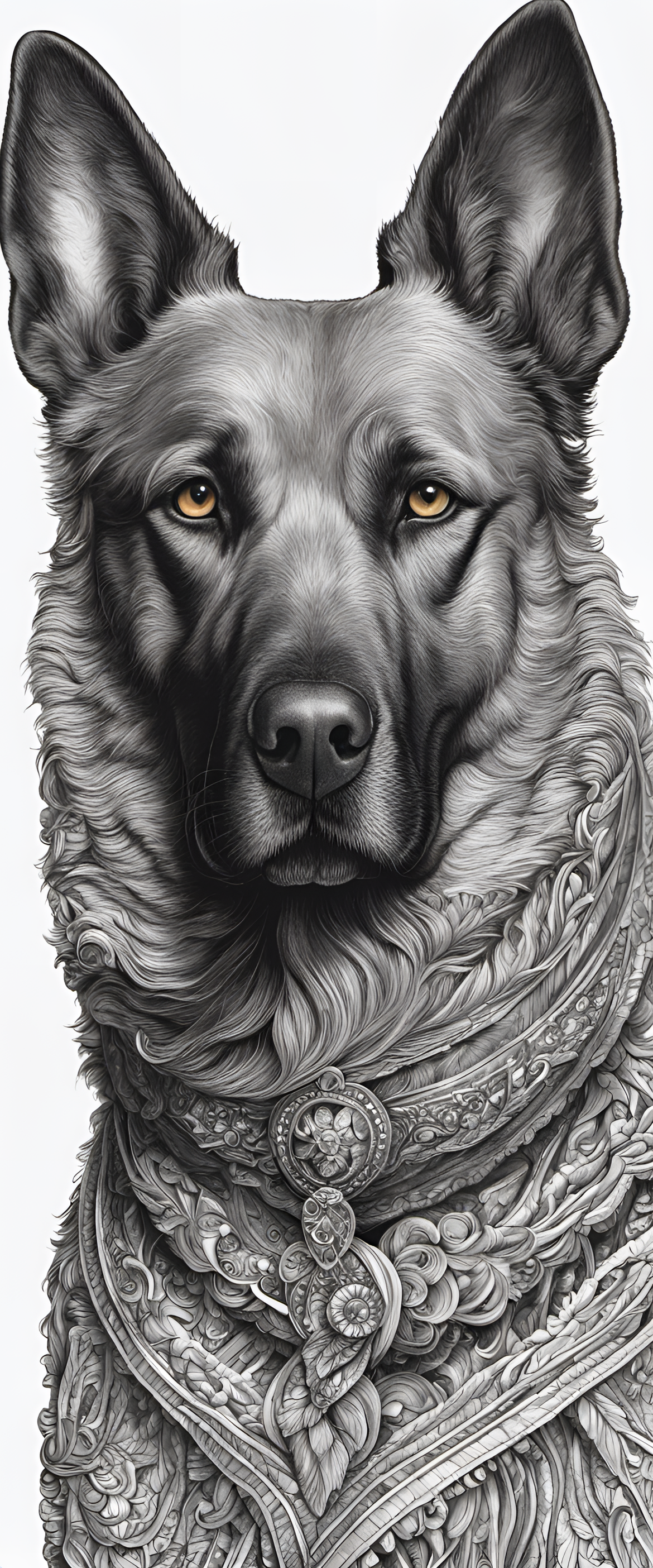 Vibrant dog artwork with intricate details.