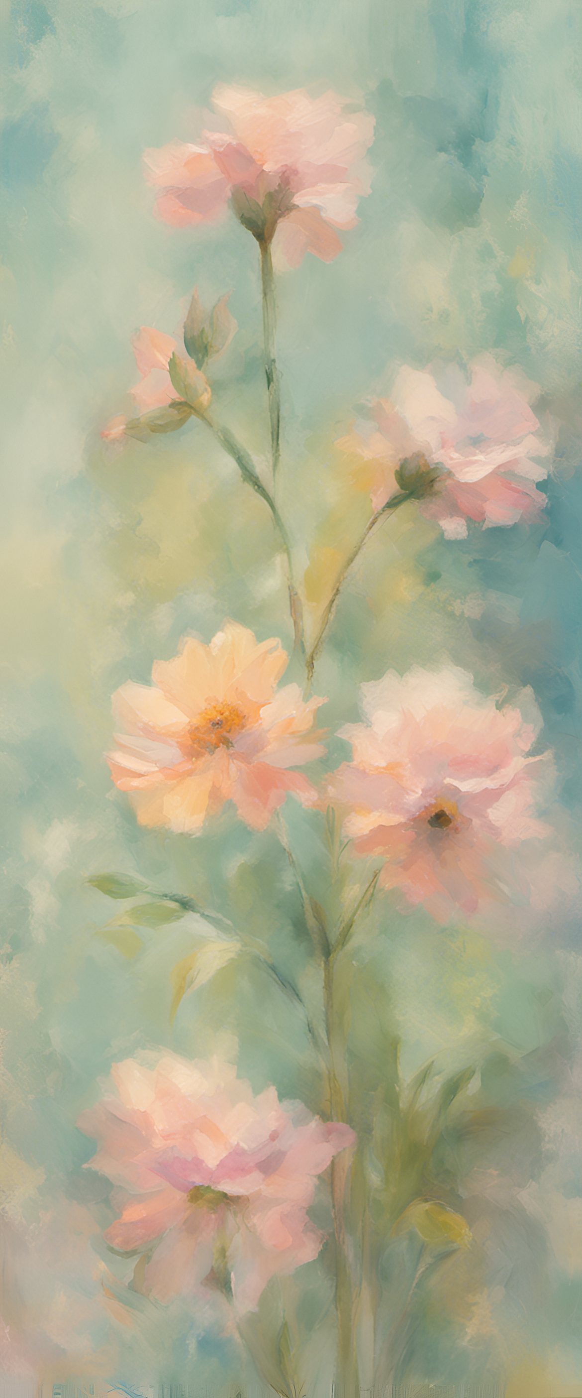 Floral artwork with soft pastel hues on a white background.