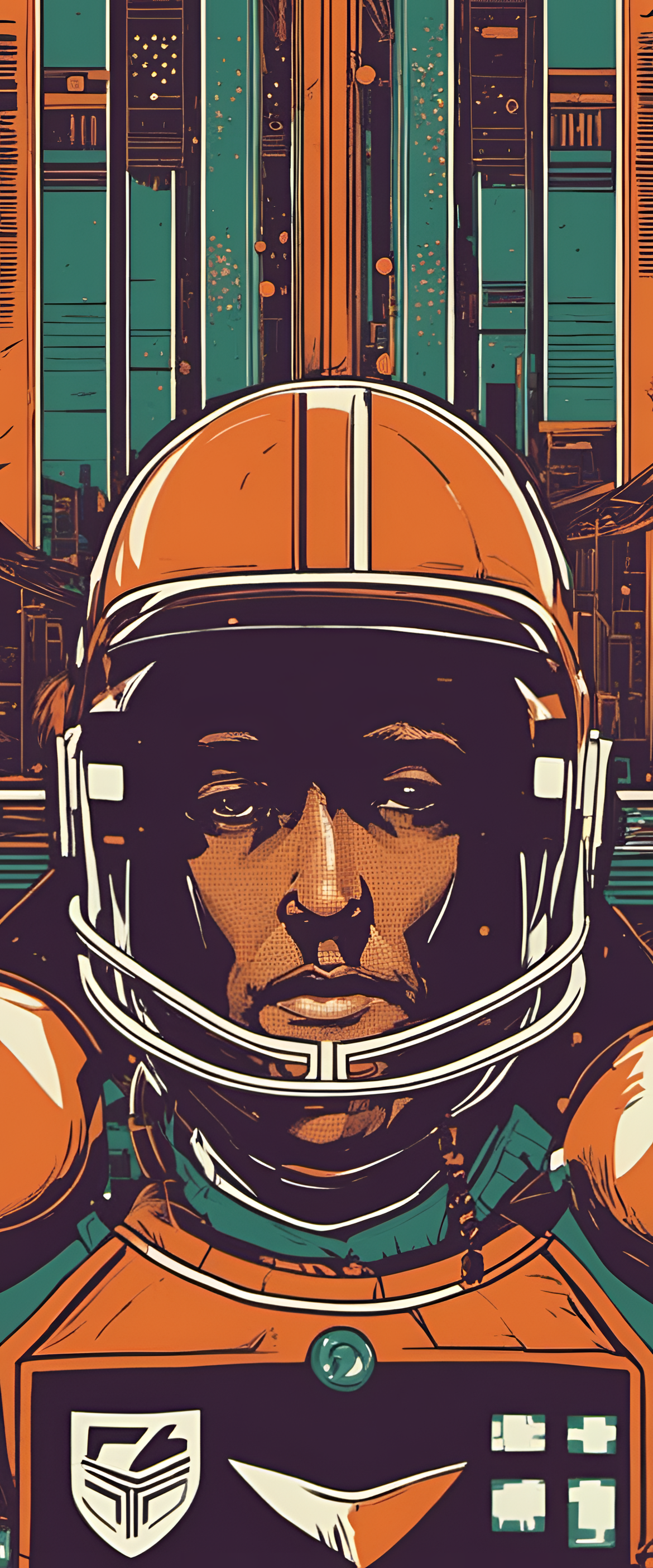 Retro football-themed sci-fi wallpaper.