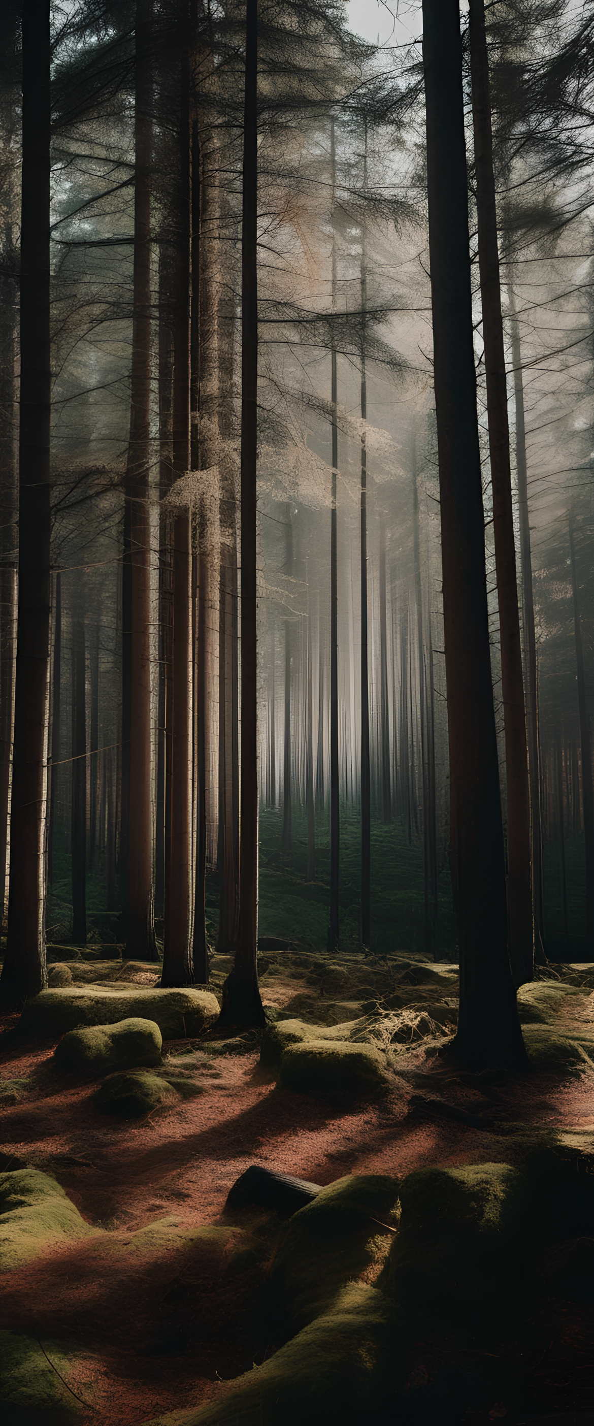 Lush green forest with sunlight filtering through the trees.