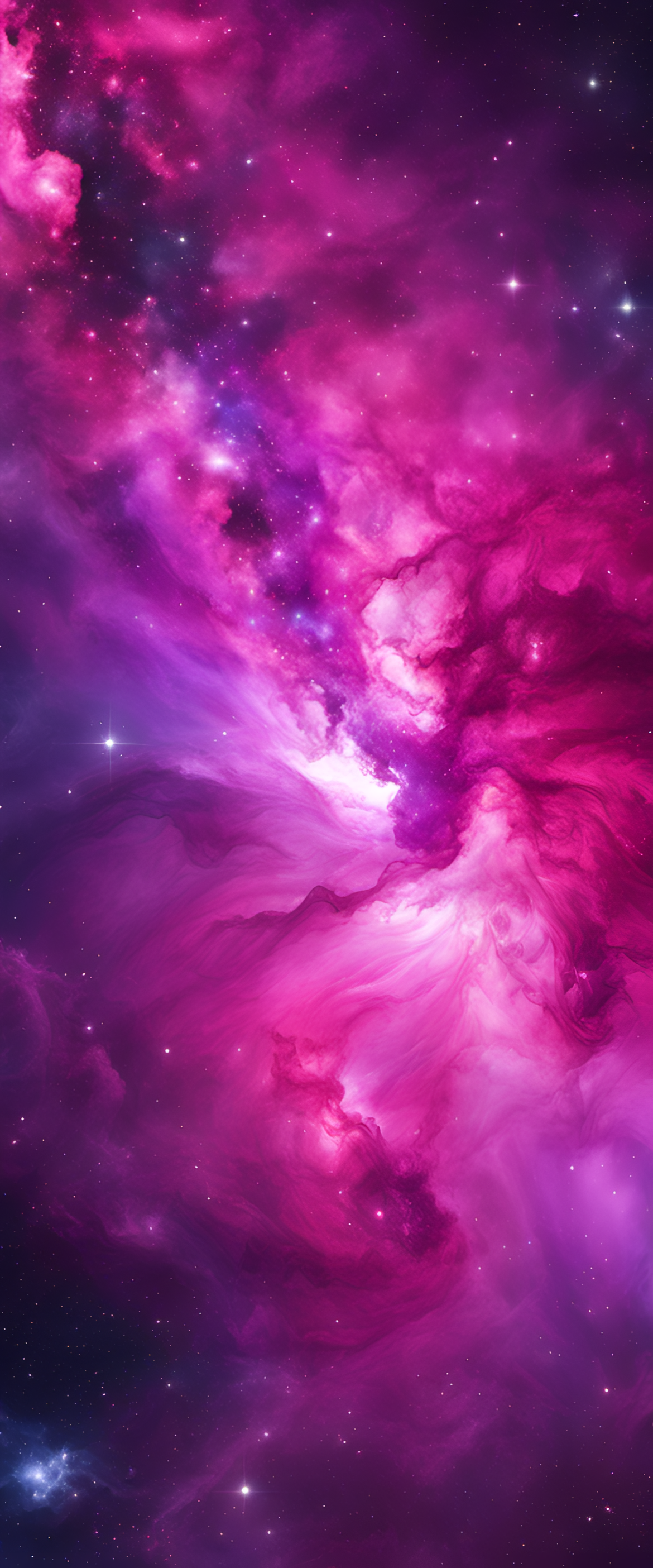 Colorful cosmic swirls in shades of pink and purple create a vibrant and mesmerizing galaxy wallpaper.