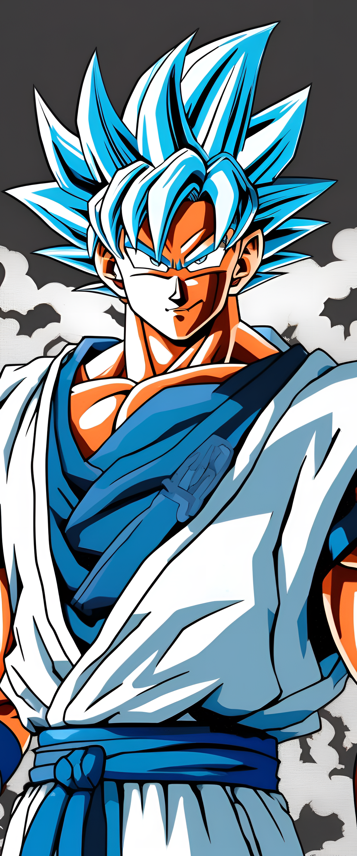 Goku in light blue and silver attire.