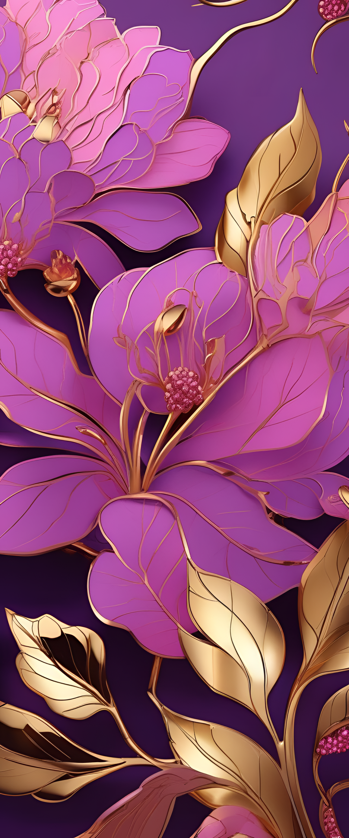 Vibrant abstract wallpaper with pink, purple, and gold hues.