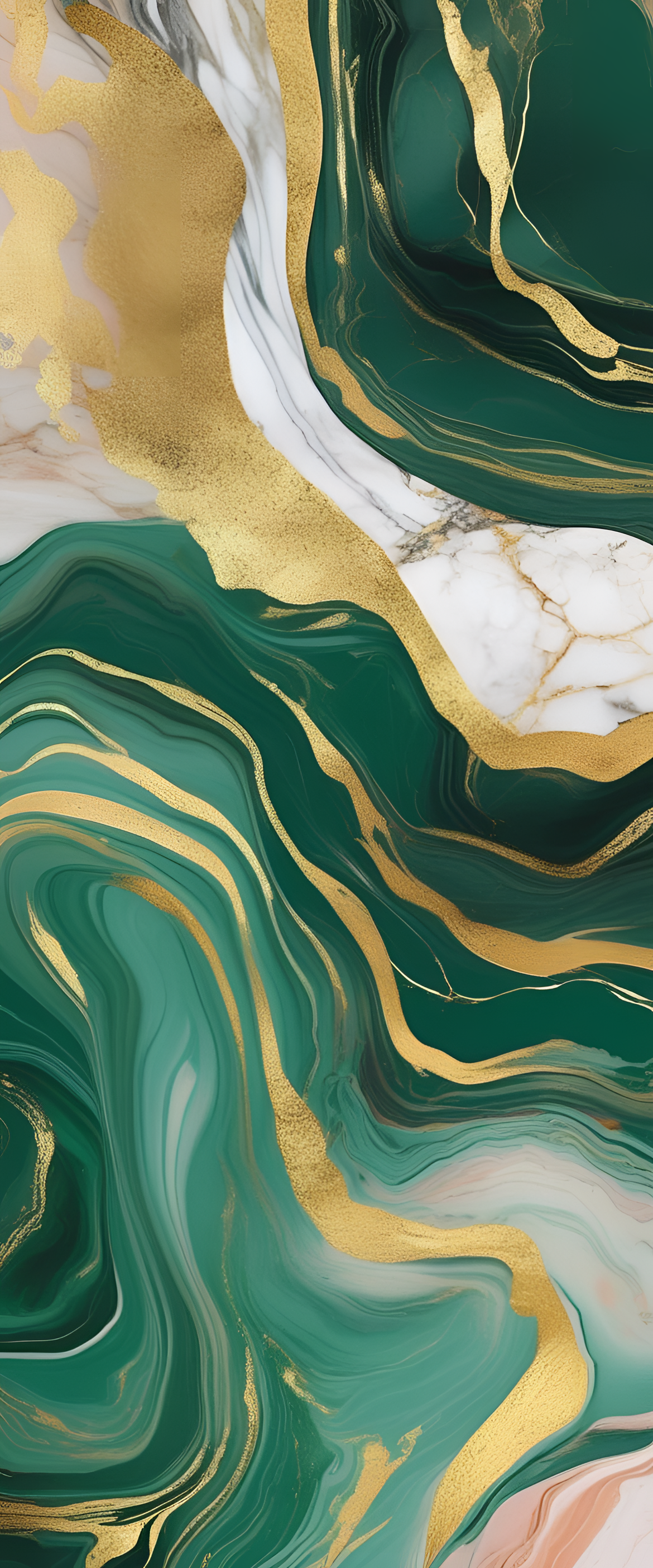 Abstract green and pastel background with marble-like patterns and hints of gold