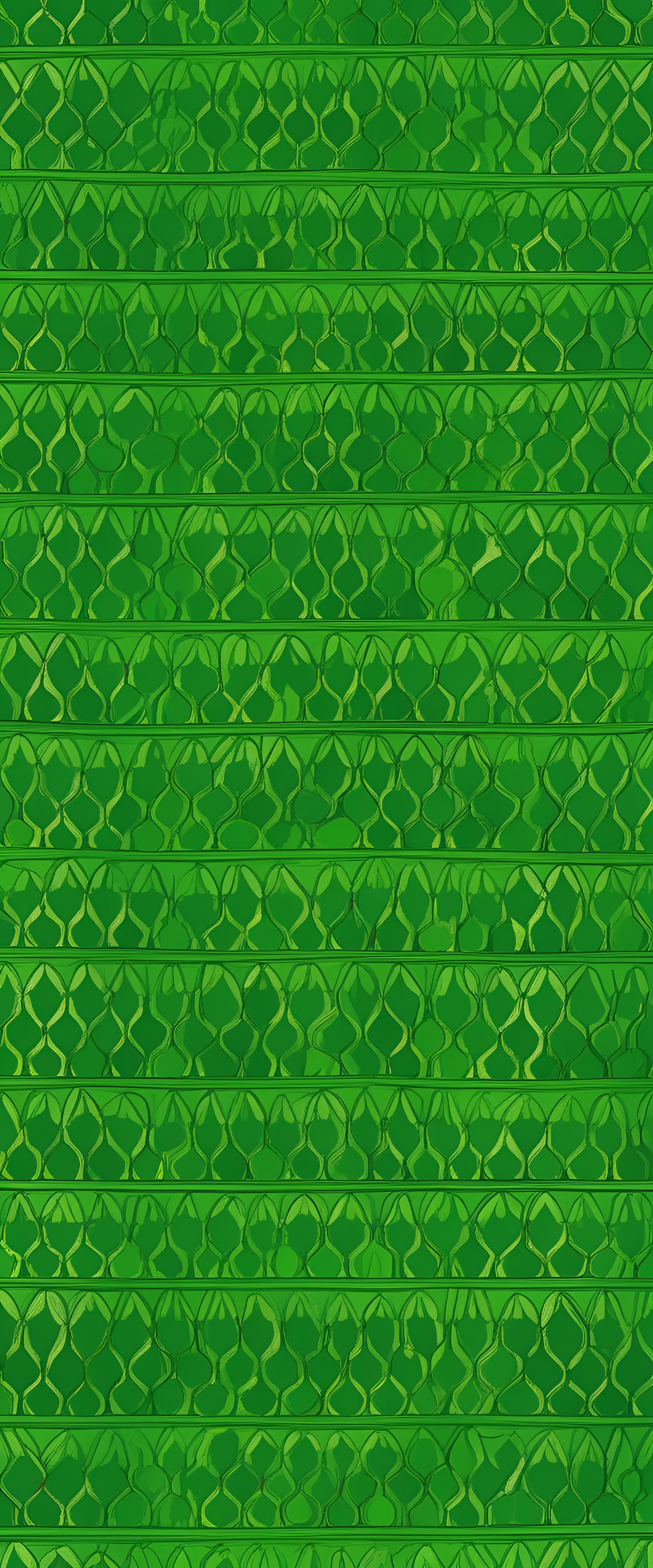 Vibrant green wallpaper with a patternic design.