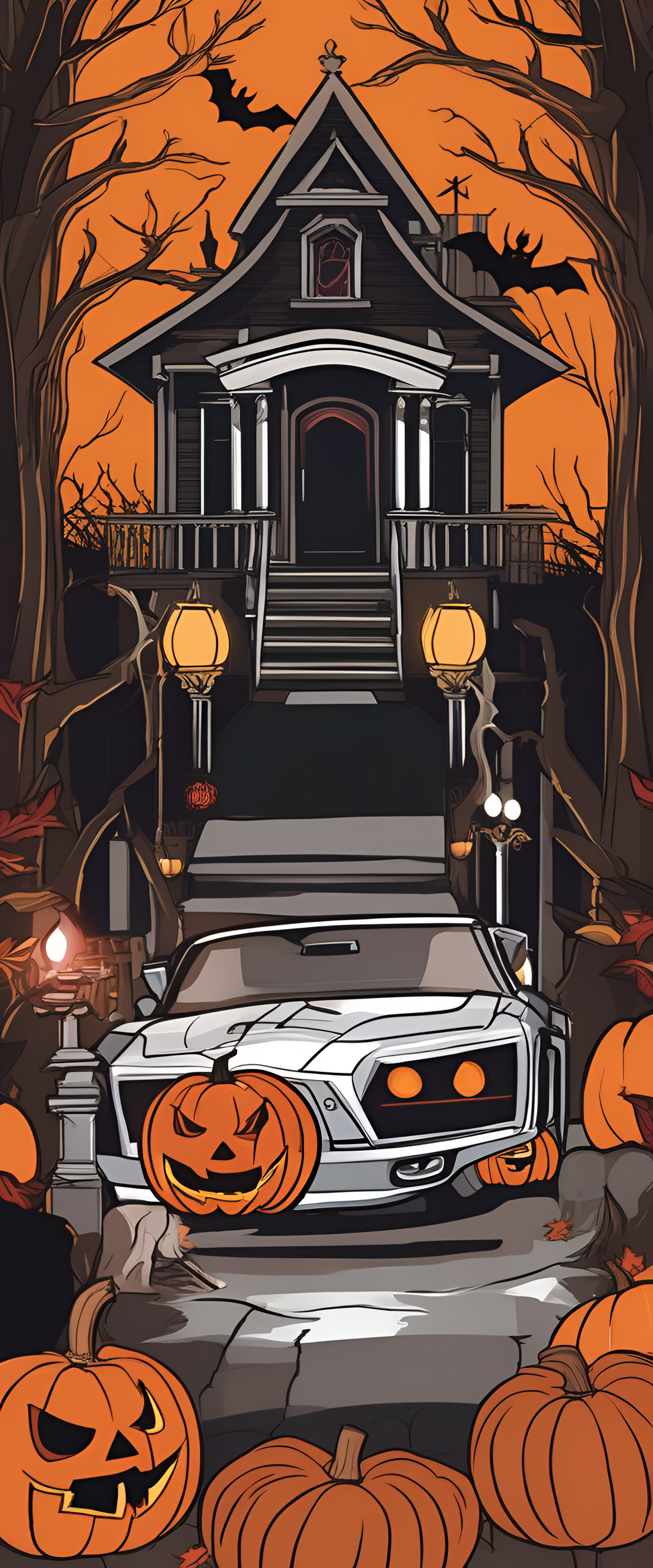 Halloween-themed pixel art wallpaper.