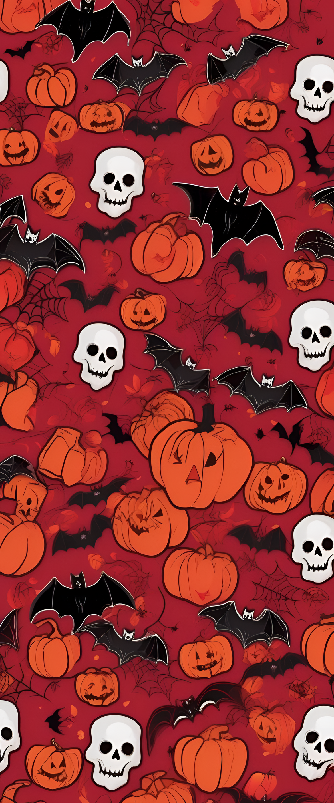 Vibrant Halloween-themed phone wallpaper with bold red colors and a colorful background.