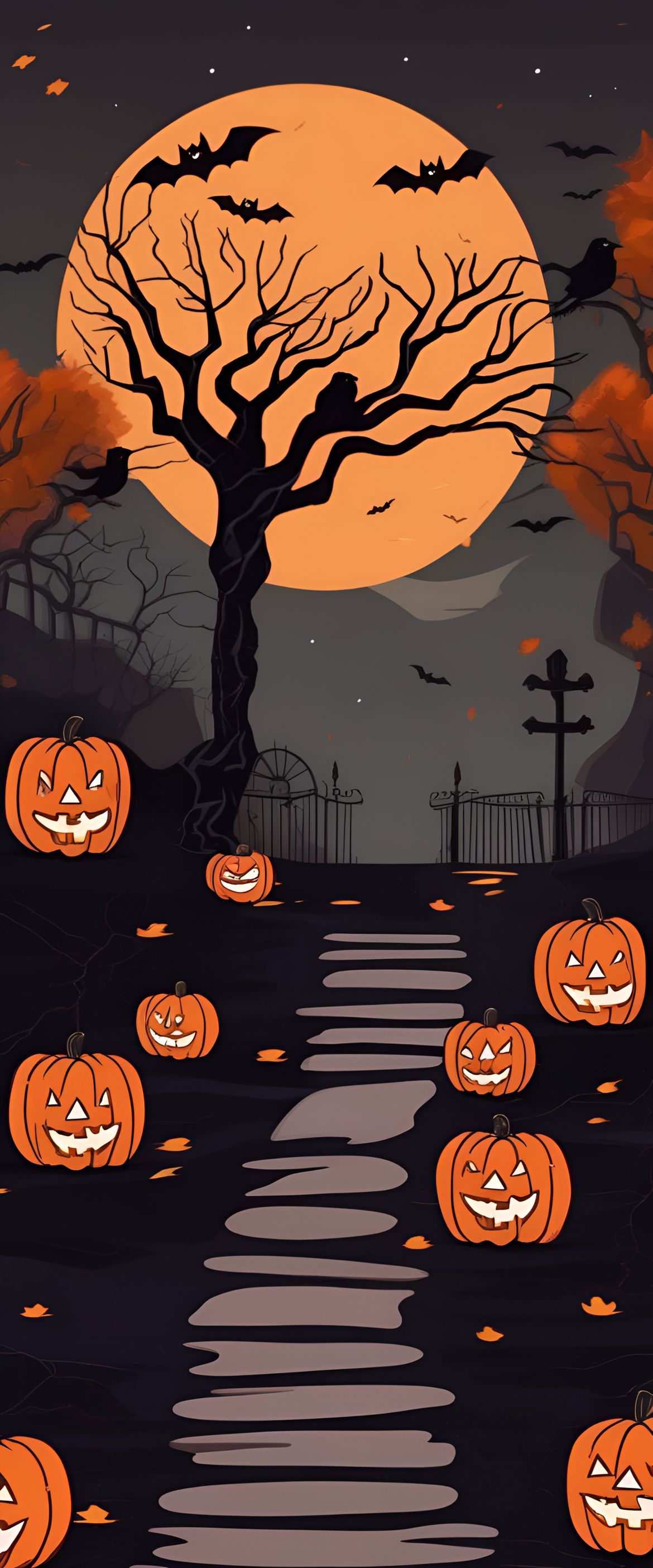 A spooky Halloween-themed wallpaper with an aesthetic design.