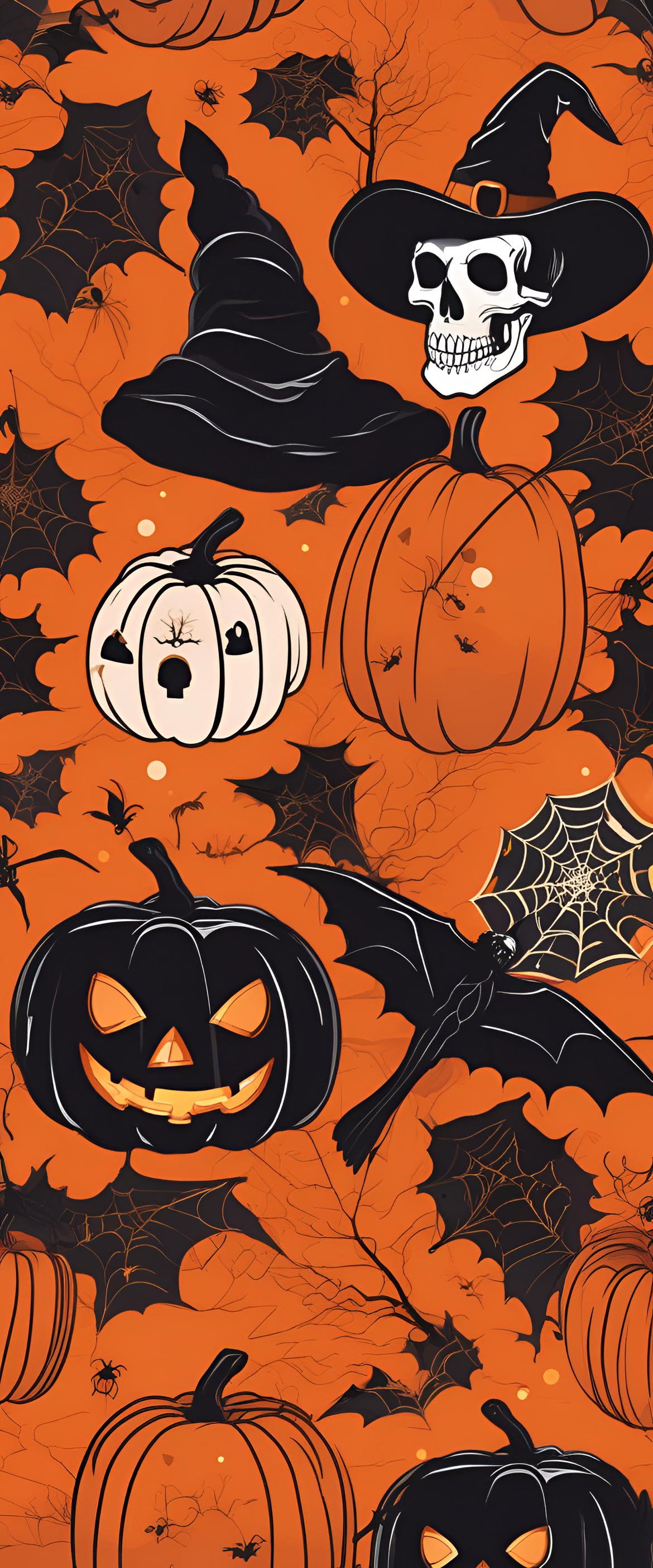 Complimentary colors Halloween wallpaper with spooky pumpkins and haunted castle.