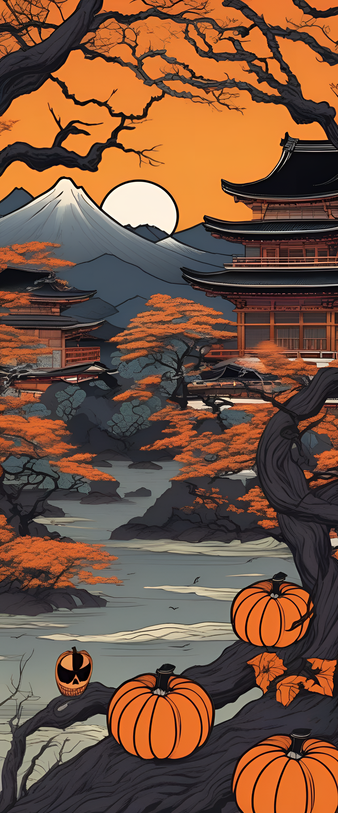 Halloween-themed traditional Japanese artwork with intricate details.