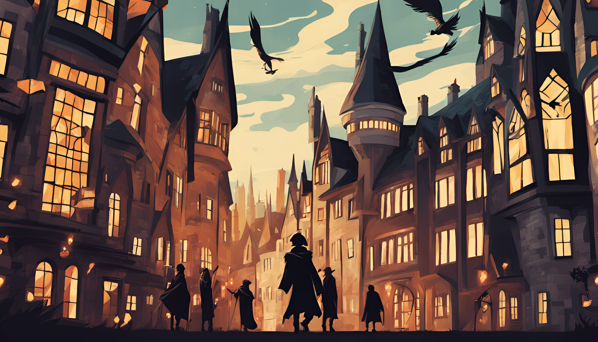 Stylized Harry Potter wallpaper with magical elements.