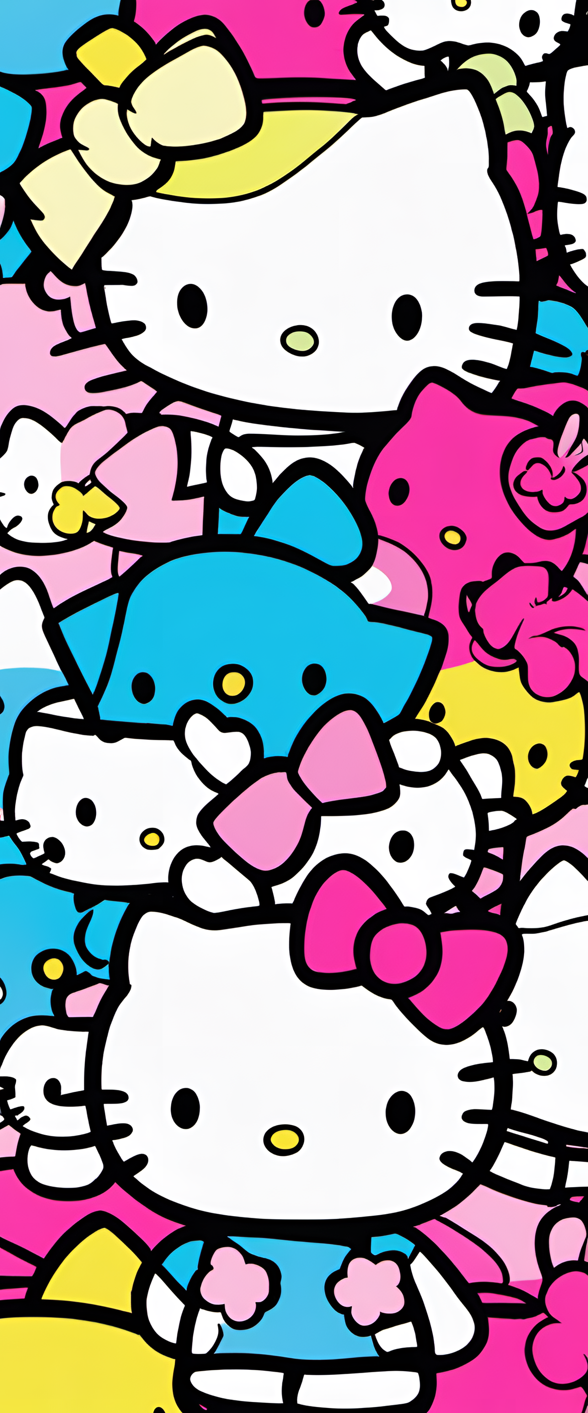 Colorful Hello Kitty wallpaper with complementary colors.