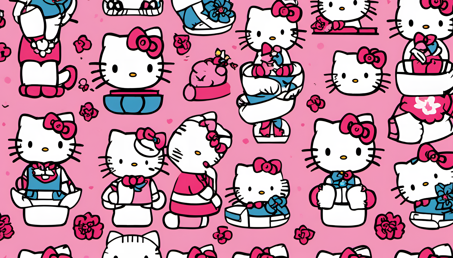 Hello Kitty wallpaper featuring a pink background with Hello Kitty's face at the center.