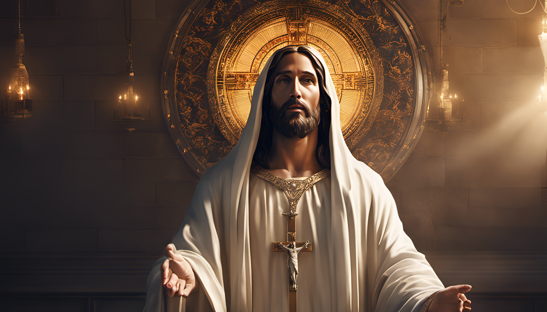 Elegant Jesus portrait with cinematic lighting.