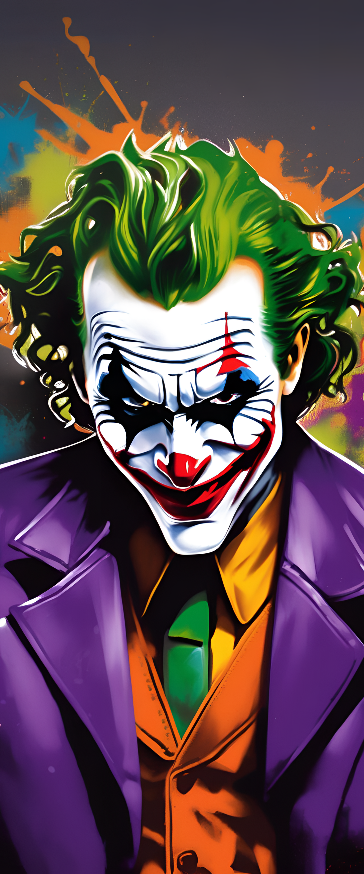 Graffiti-style depiction of the Joker, with vibrant colors and a menacing smile