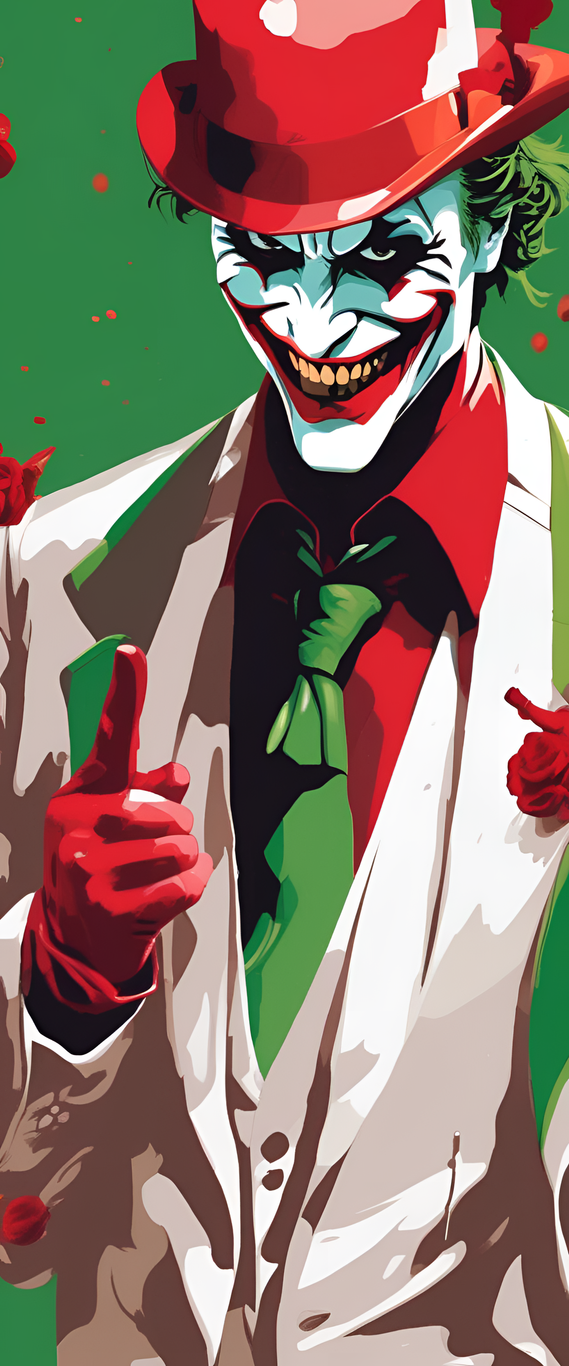 Joker-themed phone wallpaper with vibrant red and green colors.