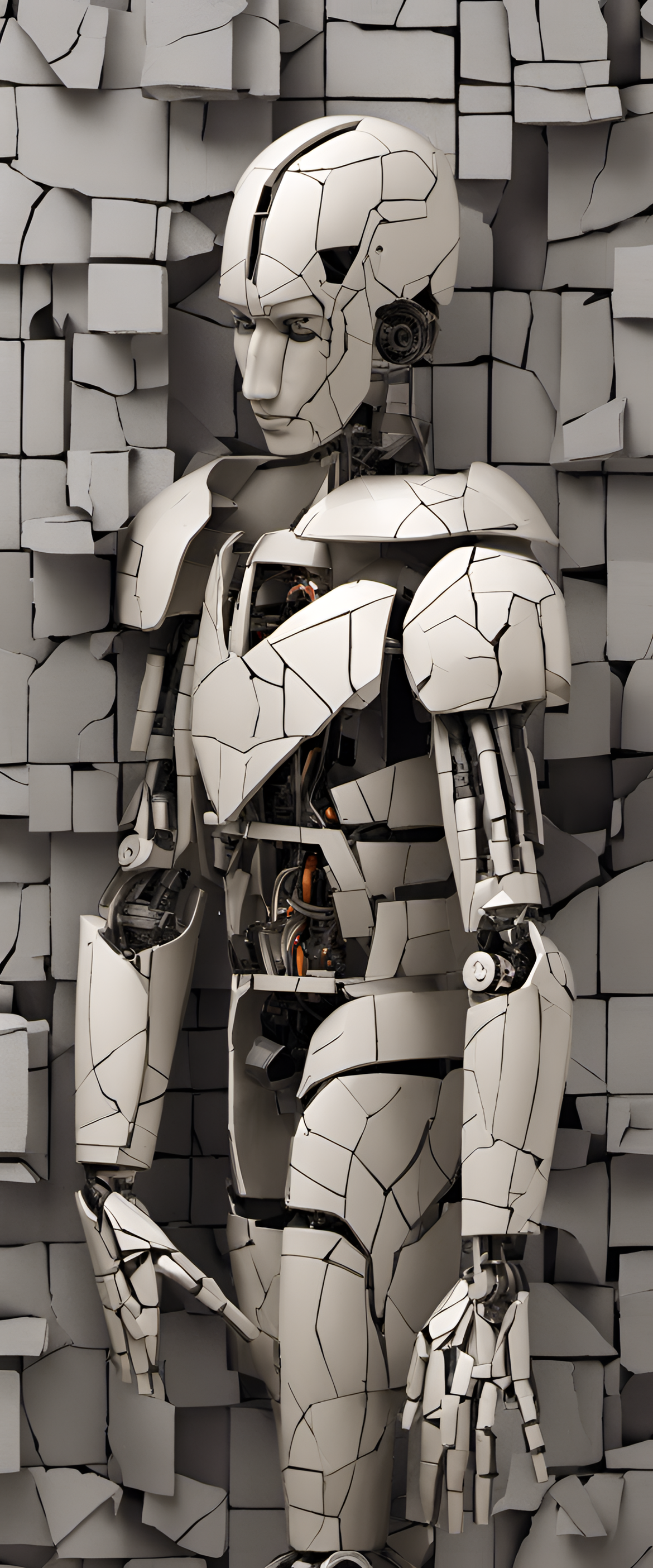 Justin Jefferson-inspired robotic sculpture with deconstructive design, featuring cracked elements.