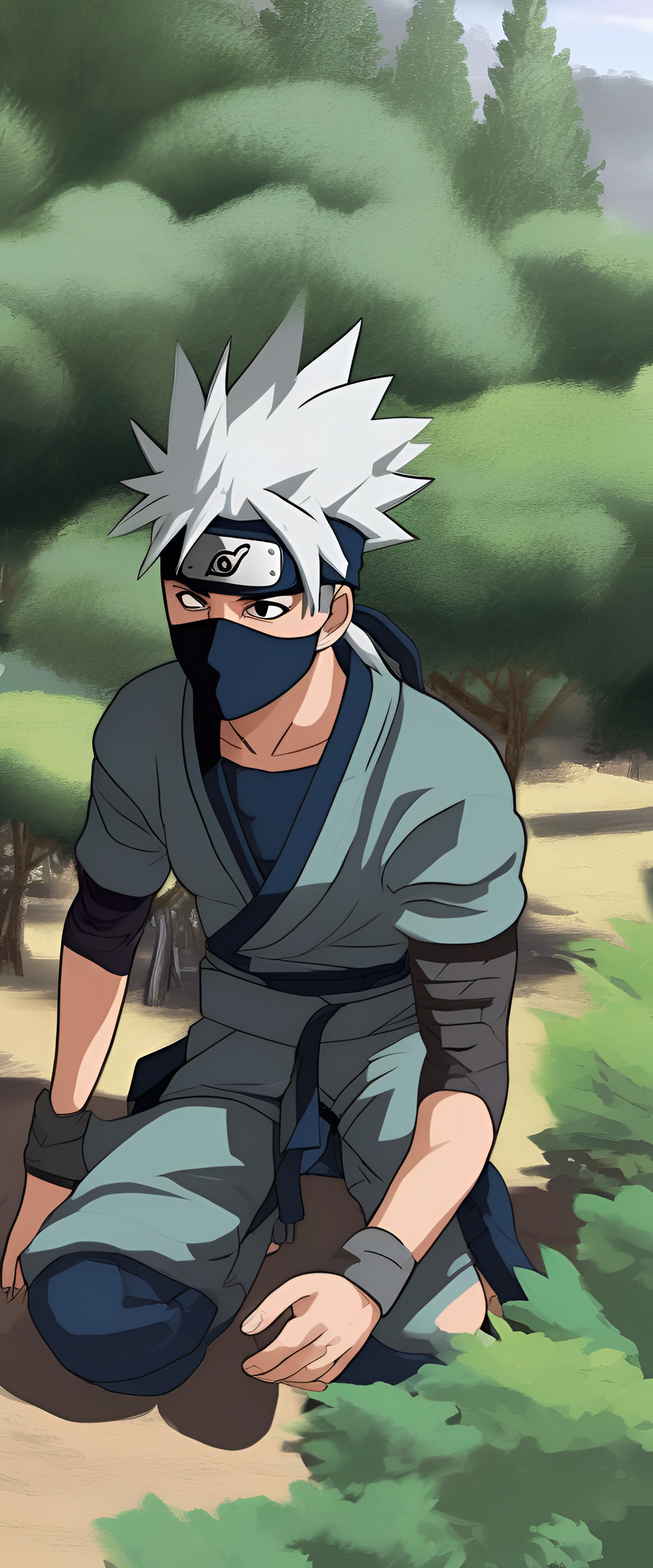 Kakashi Hatake in a dynamic pose, ready for action.