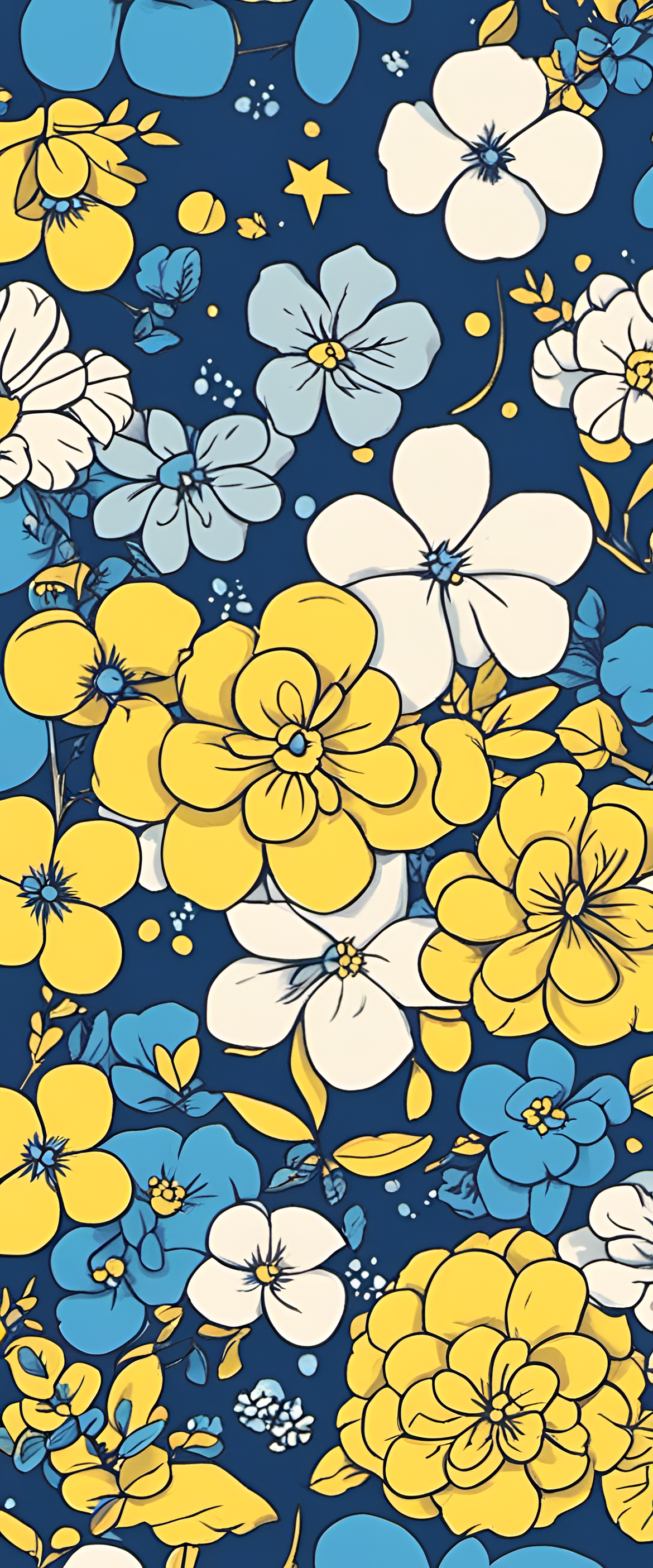 Colorful kawaii wallpaper with blue and yellow tones.